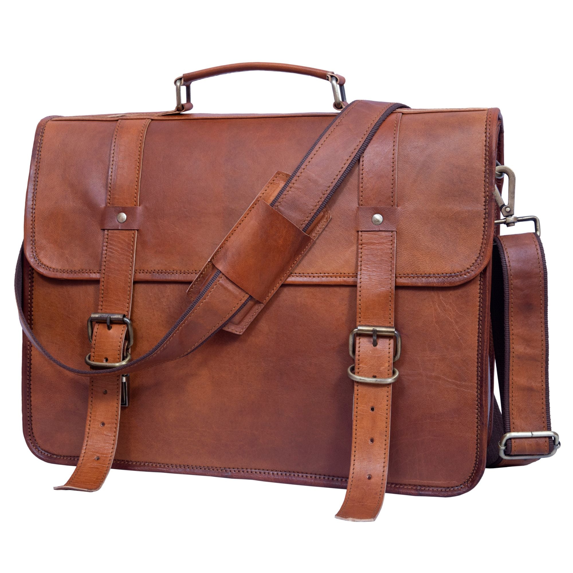 DEKVIO Leather Messenger Bag 15.6 Inch Laptop Briefcase Satchel Vintage Crossbody Shoulder Bag for Men Women