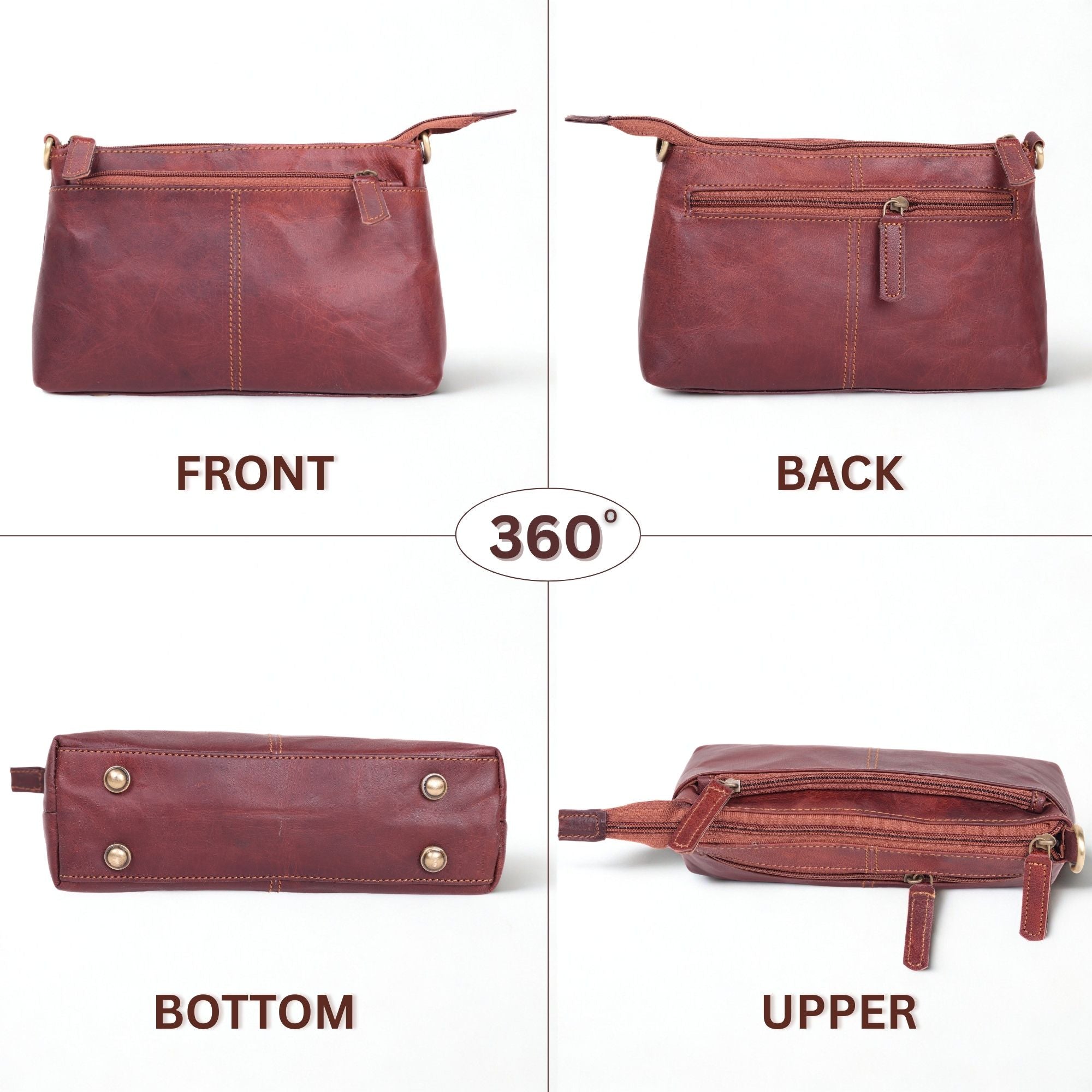 DEKVIO Small Genuine Leather Crossbody Purse for Women | 3-Zip Vintage Leather Shoulder Bag | Brown, Coffee, Tan, Black