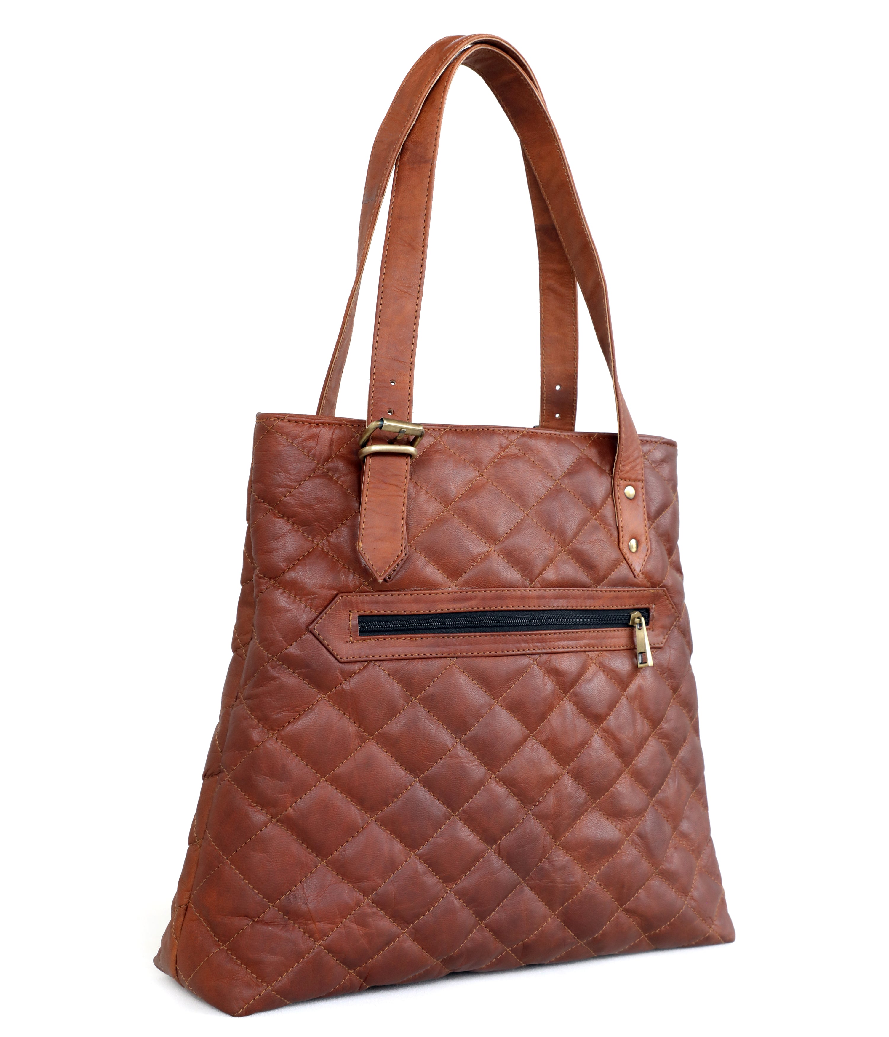 DEKVIO Quilted Leather Tote Bag for Women with Matching Clutch Pouch Genuine Leather Shoulder Handbag for Work Travel