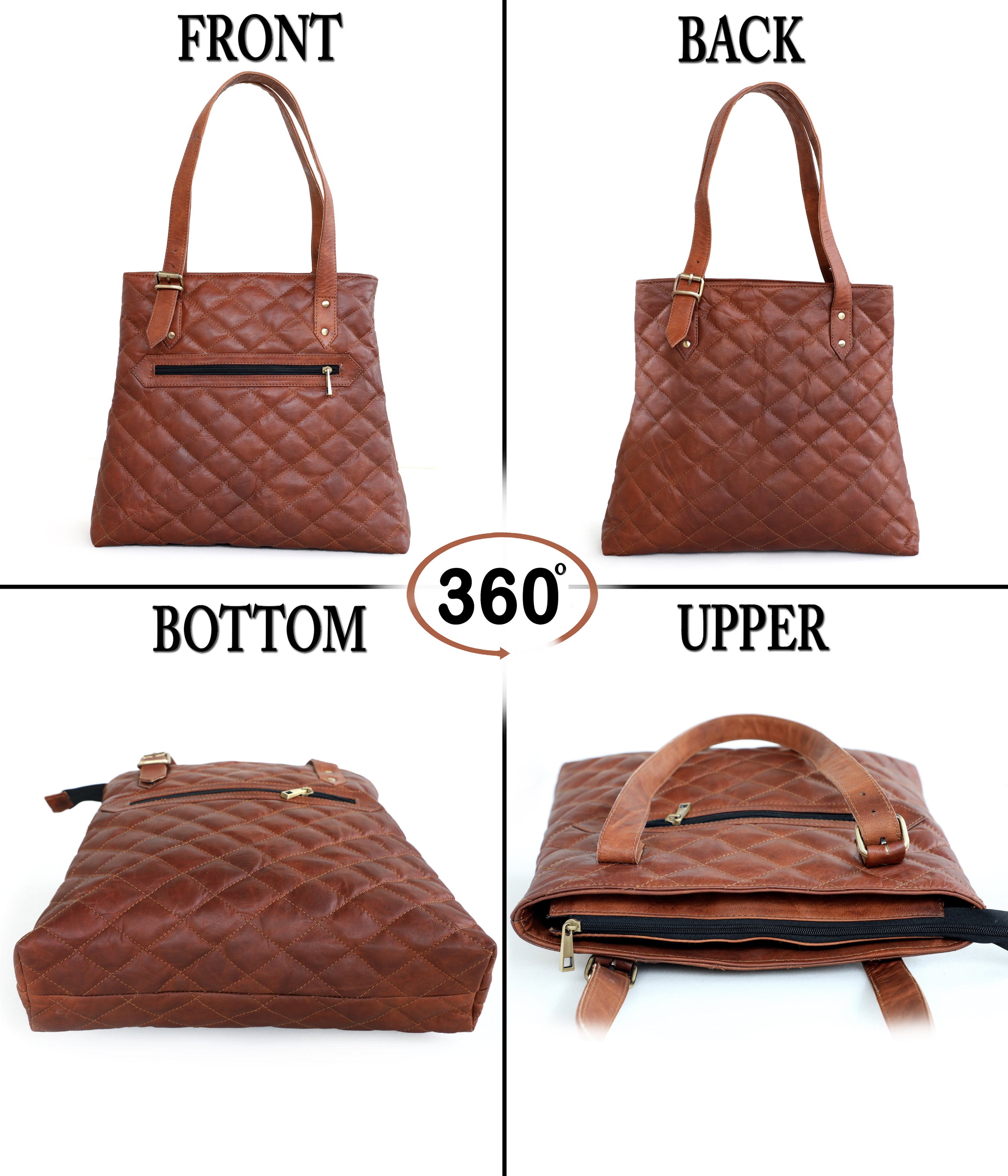 DEKVIO Quilted Leather Tote Bag for Women with Matching Clutch Pouch Genuine Leather Shoulder Handbag for Work Travel