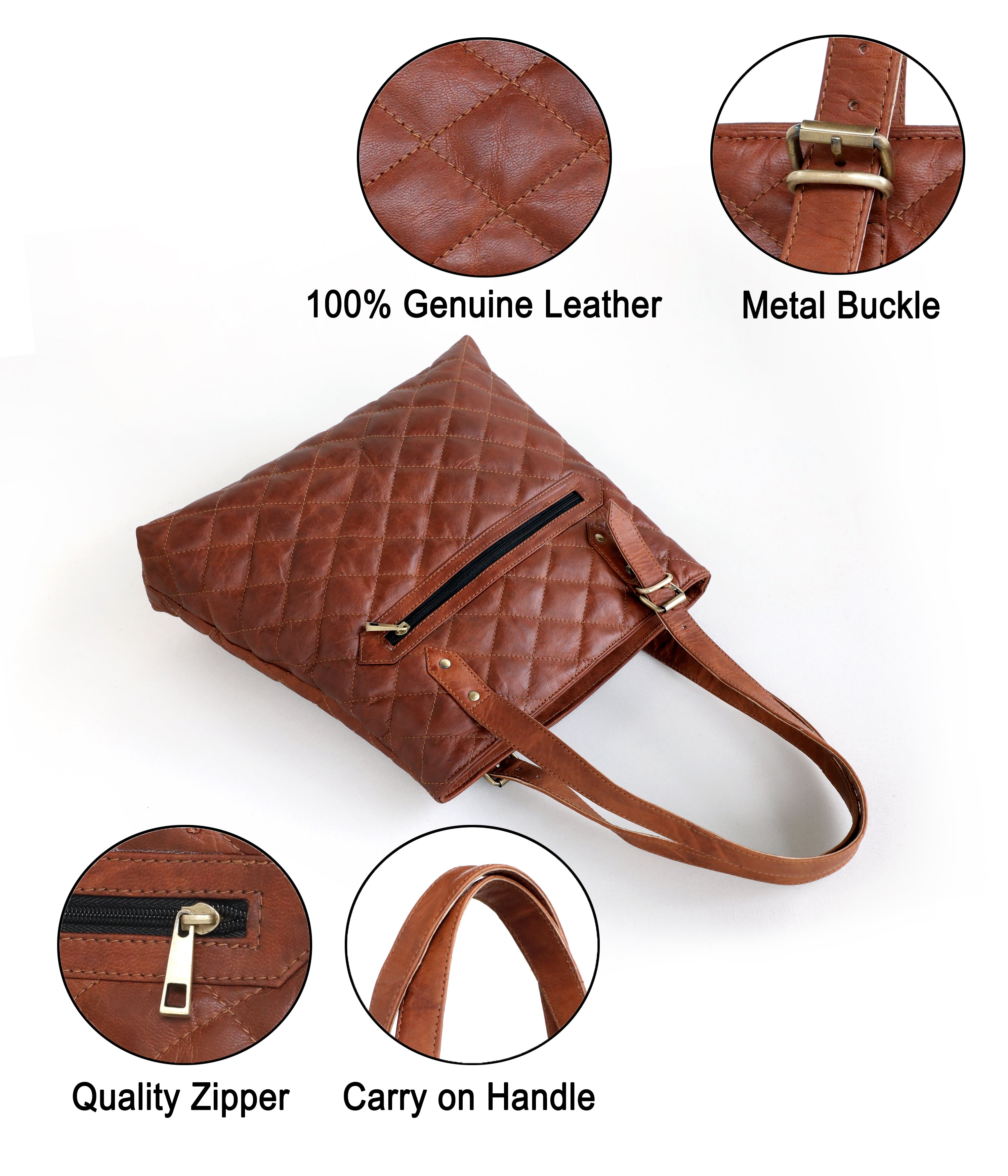 DEKVIO Quilted Leather Tote Bag for Women with Matching Clutch Pouch Genuine Leather Shoulder Handbag for Work Travel