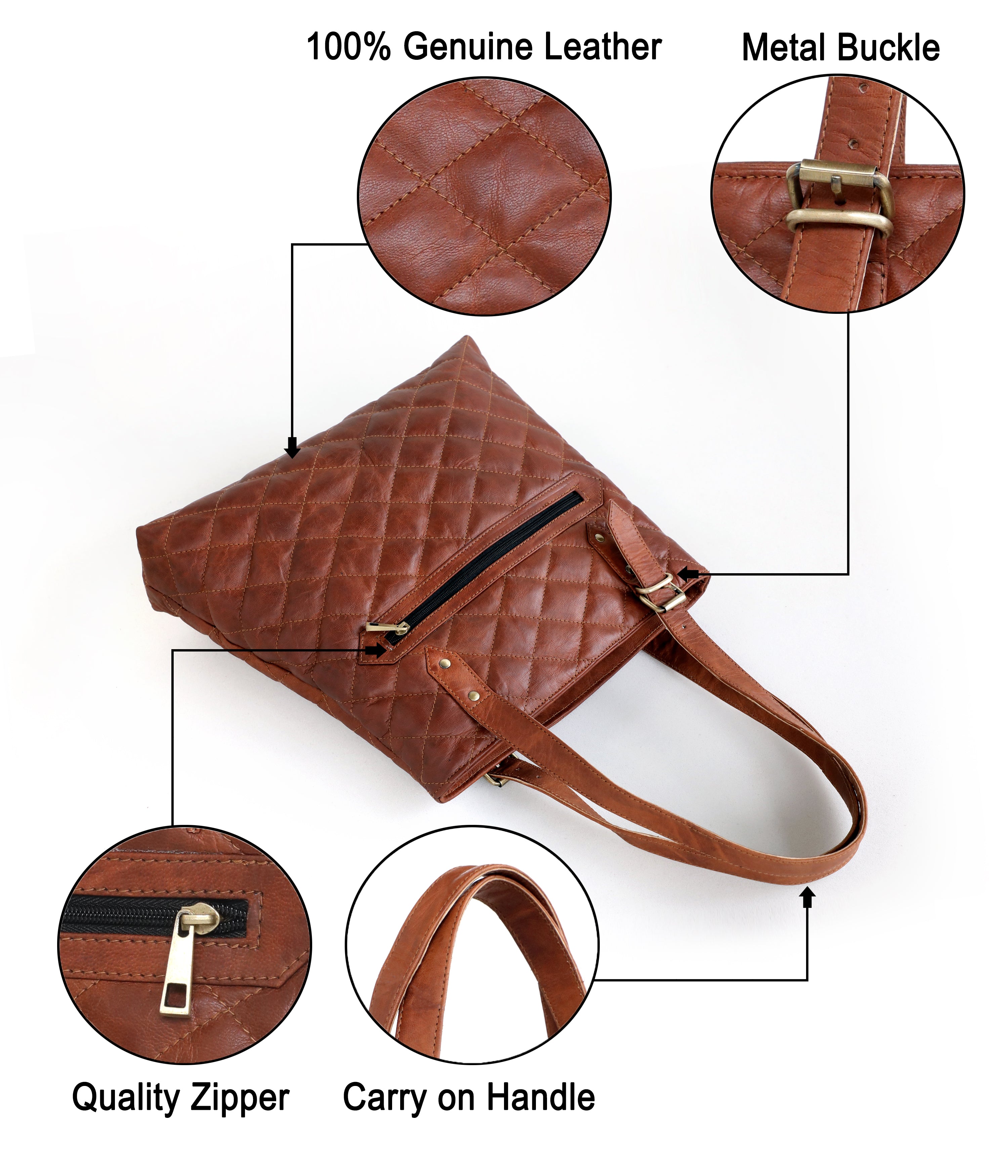 DEKVIO Quilted Leather Tote Bag for Women with Matching Clutch Pouch Genuine Leather Shoulder Handbag for Work Travel