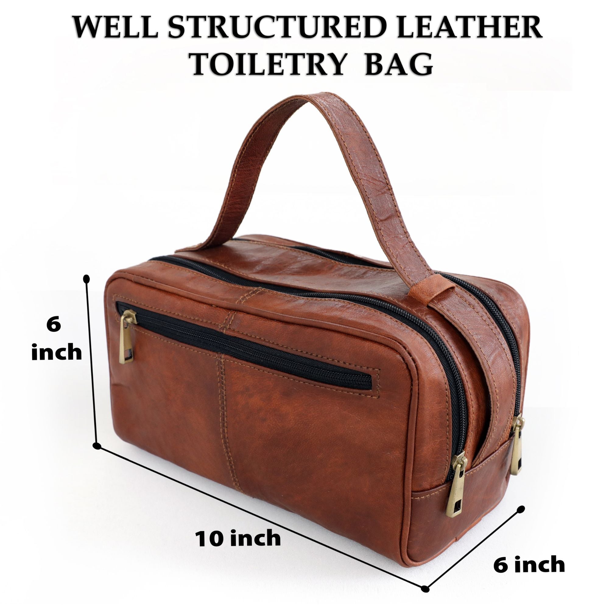 DEKVIO Leather Toiletry Bag Dopp Kit for Men Women Genuine Leather Travel Wash Bag Shaving Kit with Top Zip Opening