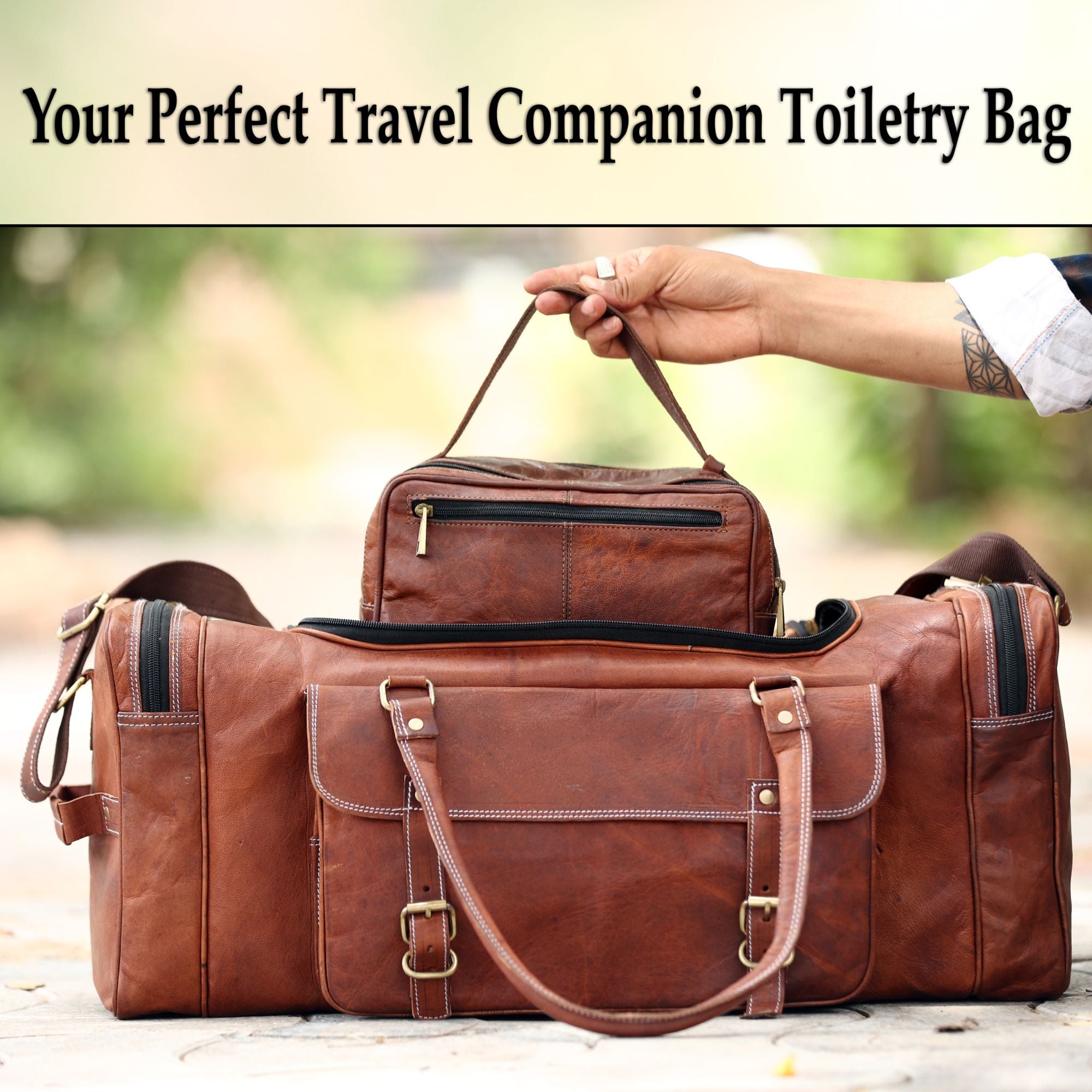 DEKVIO Leather Toiletry Bag Dopp Kit for Men Women Genuine Leather Travel Wash Bag Shaving Kit with Top Zip Opening