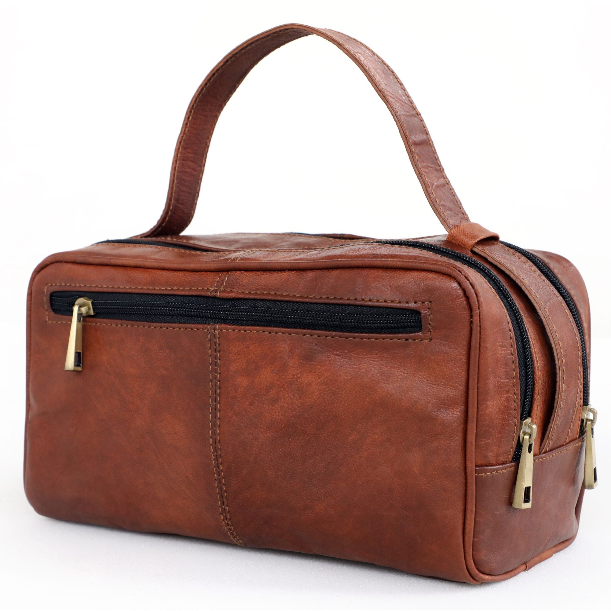 DEKVIO Leather Toiletry Bag Dopp Kit for Men Women Genuine Leather Travel Wash Bag Shaving Kit with Top Zip Opening