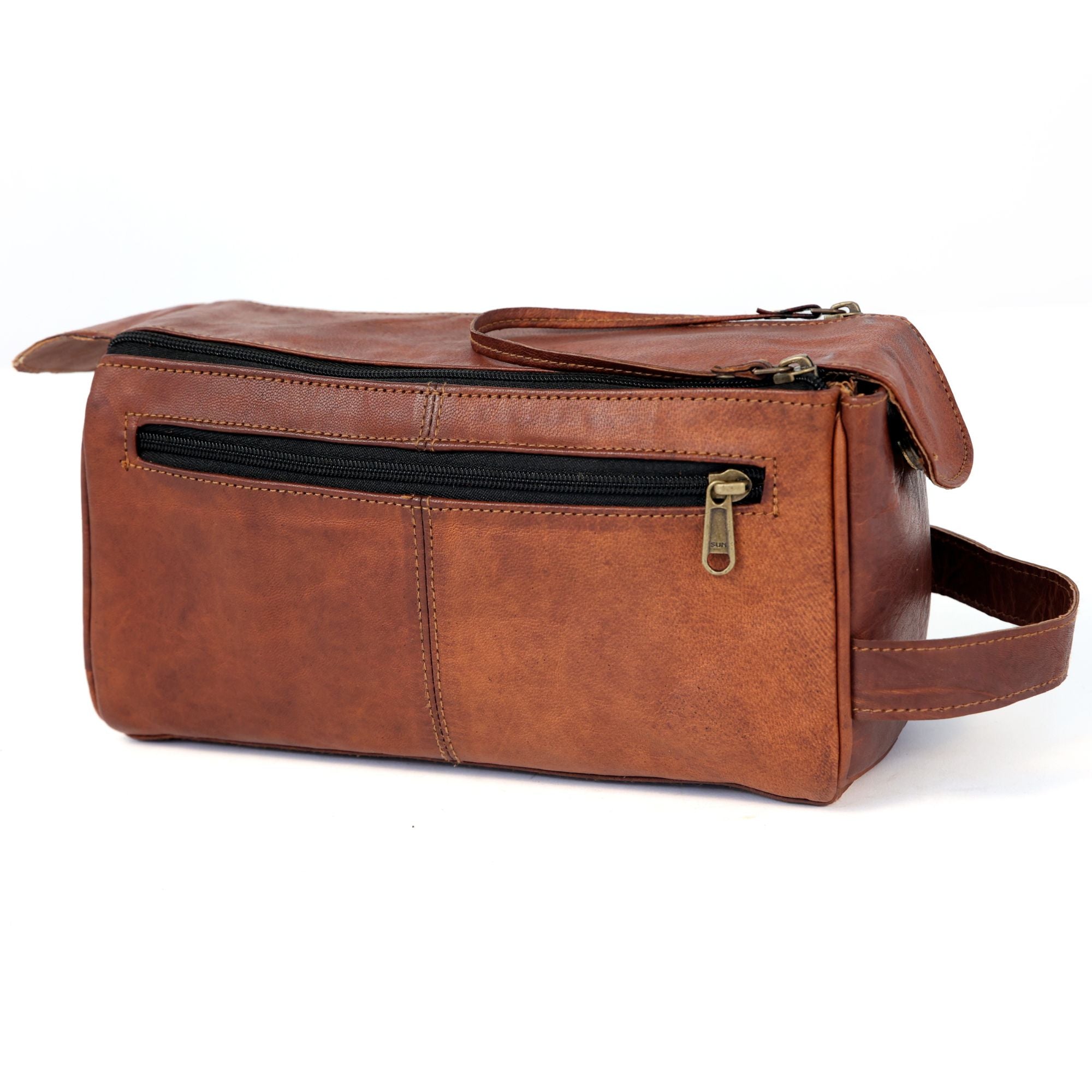 DEKVIO Leather Toiletry Bag for Men Women Travel Dopp Kit Genuine Leather Wash Bag Shaving Kit Cosmetic Organizer