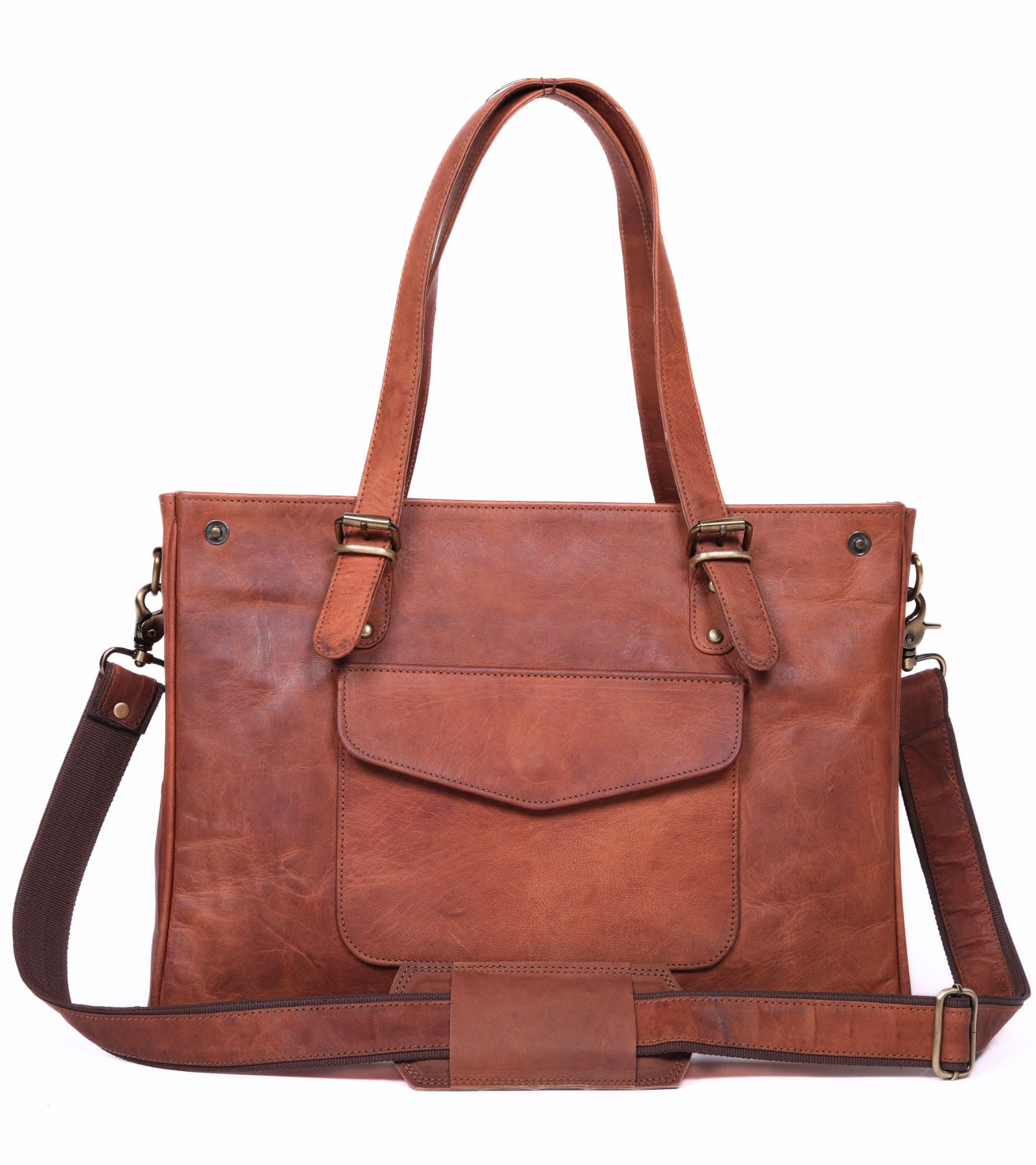 DEKVIO Leather Laptop Tote Bag for Women 15.6 Inch Shoulder Handbag Genuine Leather Work Bag Office Purse with Crossbody Strap