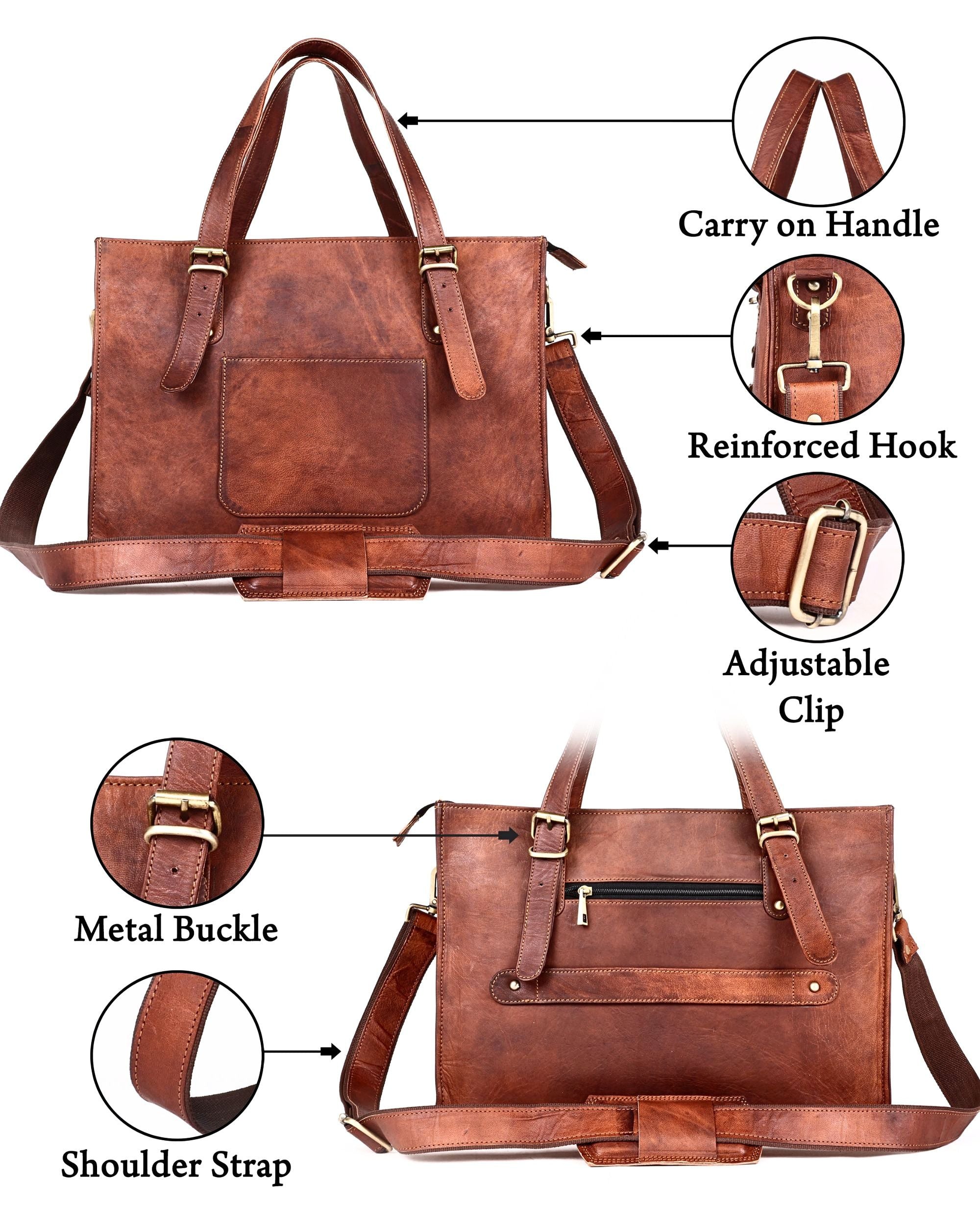 DEKVIO Leather Laptop Tote Bag for Women 15.6 Inch Work Bag Shoulder Handbag with Trolley Sleeve Office Travel Purse