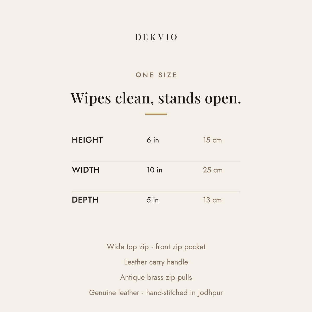 DEKVIO size guide: 10 x 6 x 5 inch leather toiletry bag and travel dopp kit