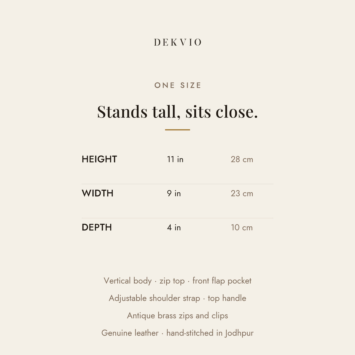 DEKVIO size guide: 9 x 11 x 4 inch vertical leather sling crossbody bag