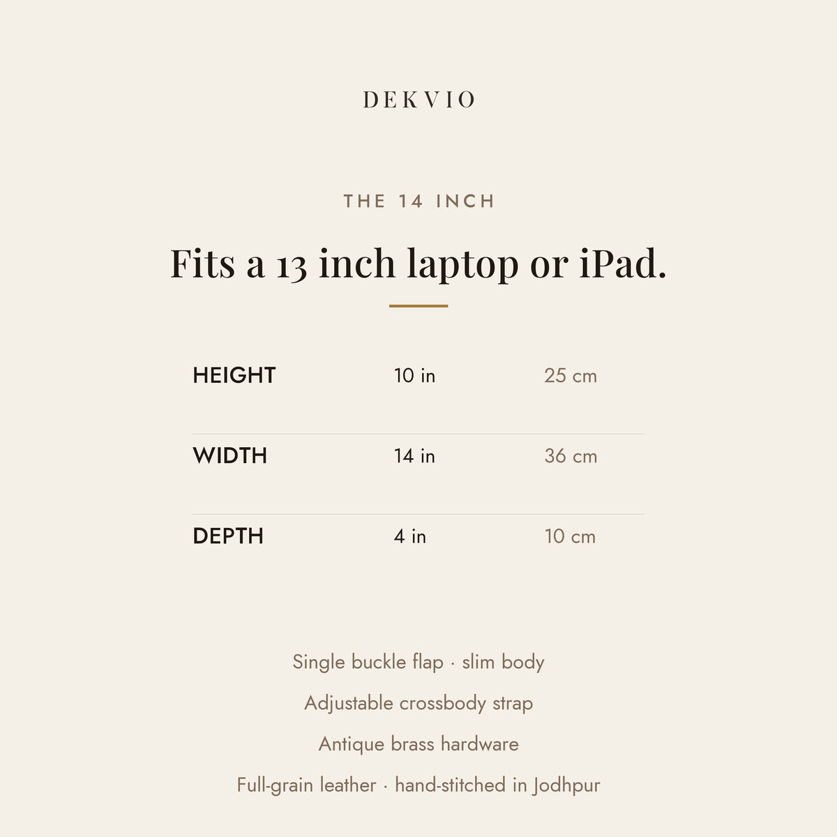 DEKVIO size guide: 14 x 10 x 4 inch small leather messenger satchel for iPad