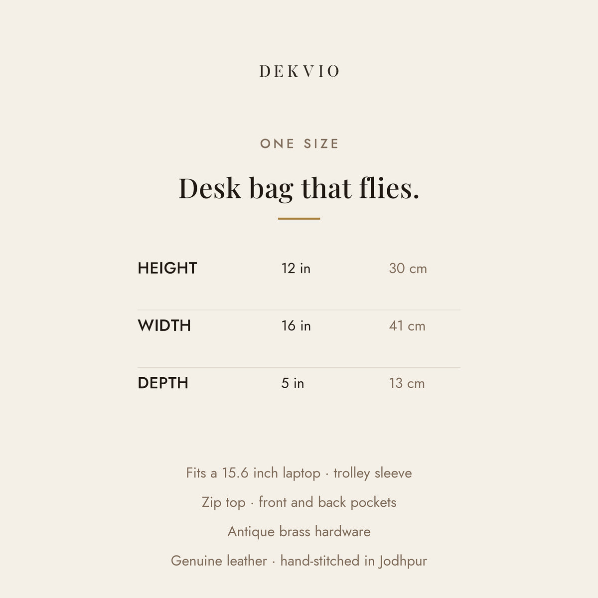 DEKVIO size guide: 16 x 12 x 5 inch leather laptop tote with trolley sleeve