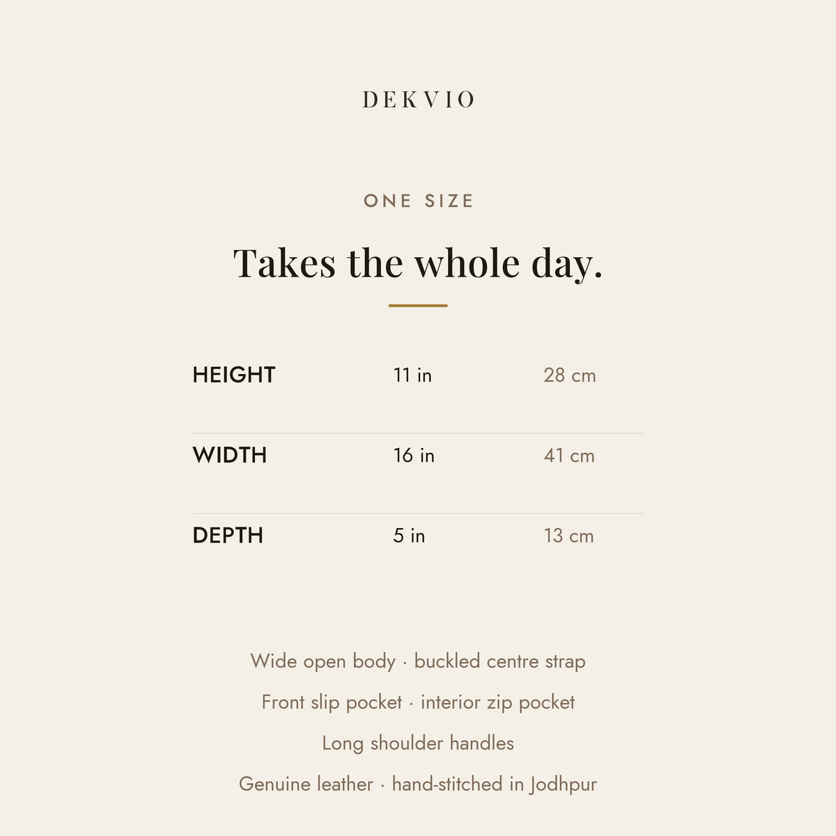 DEKVIO size guide: 16 x 11 x 5 inch large capacity leather tote bag