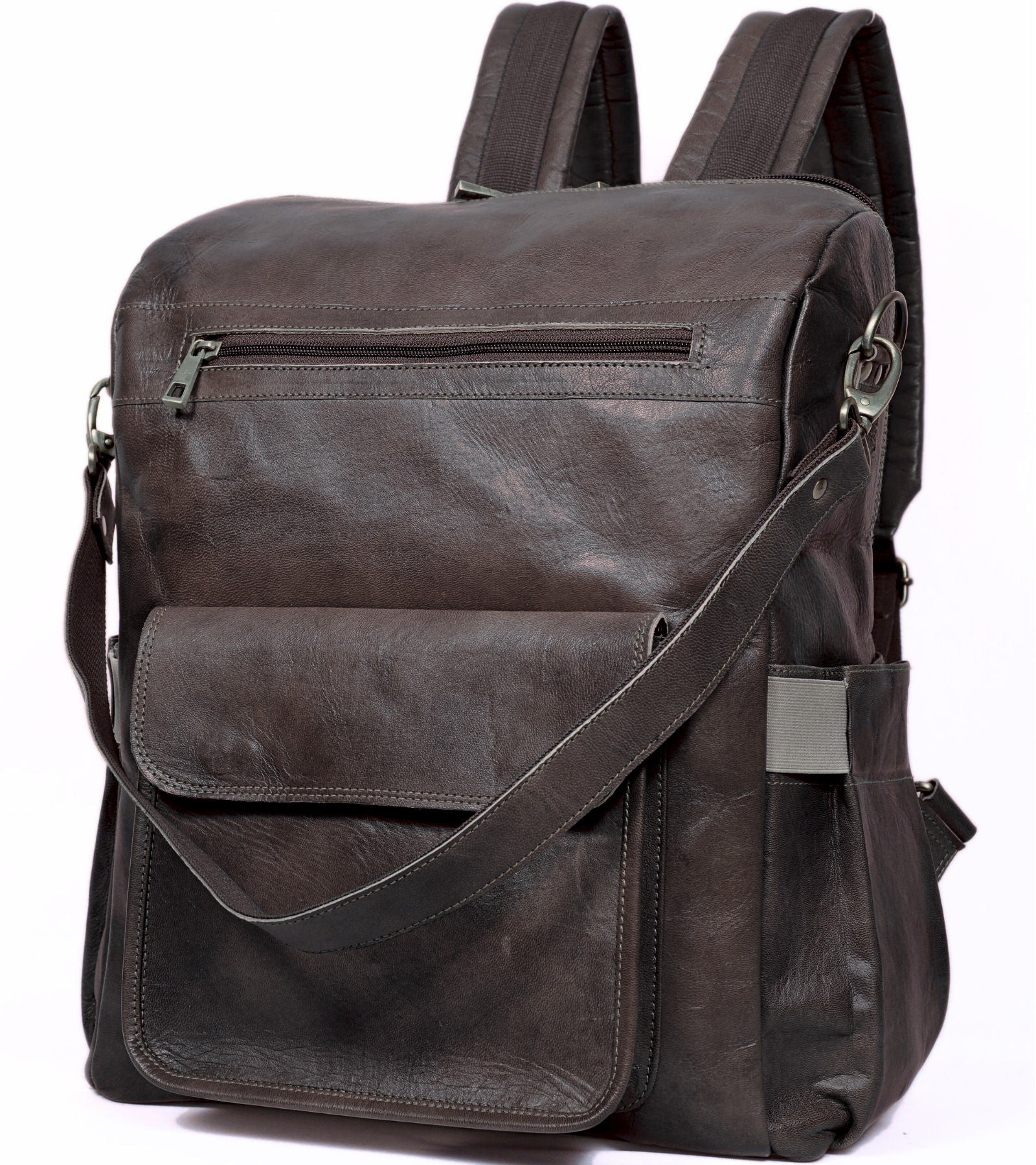 DEKVIO 16 inch leather backpack for women in Black, front view