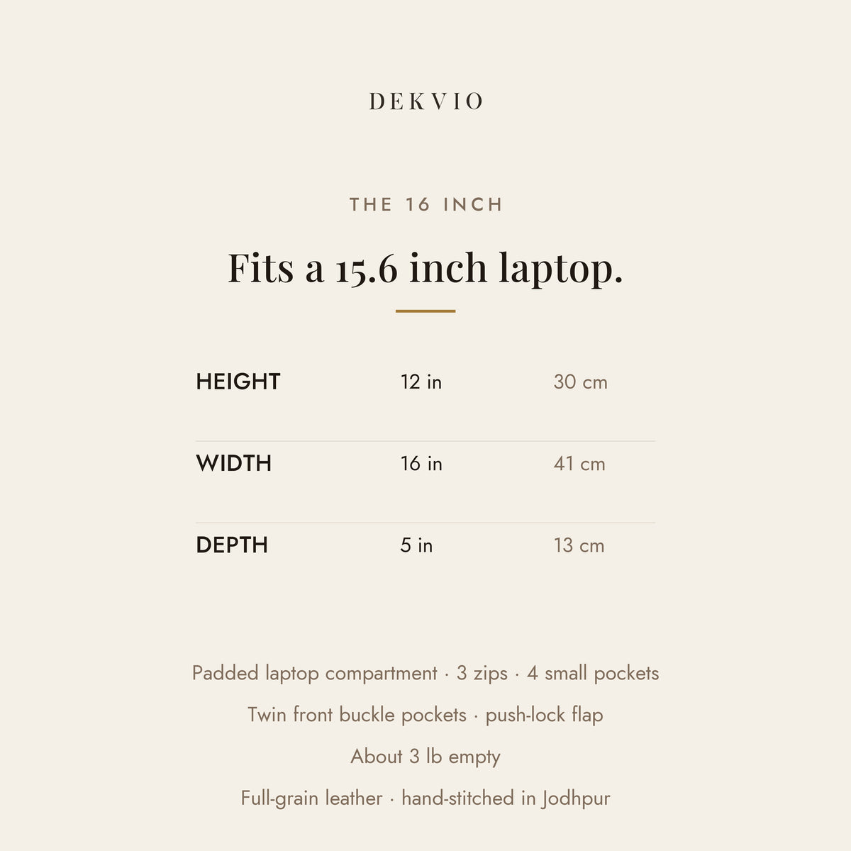 DEKVIO size guide: 16 x 12 x 5 inch large leather messenger laptop briefcase