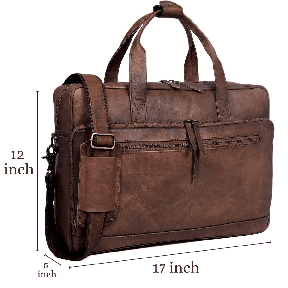 DEKVIO 16 inch modern leather briefcase in Coffee dark brown