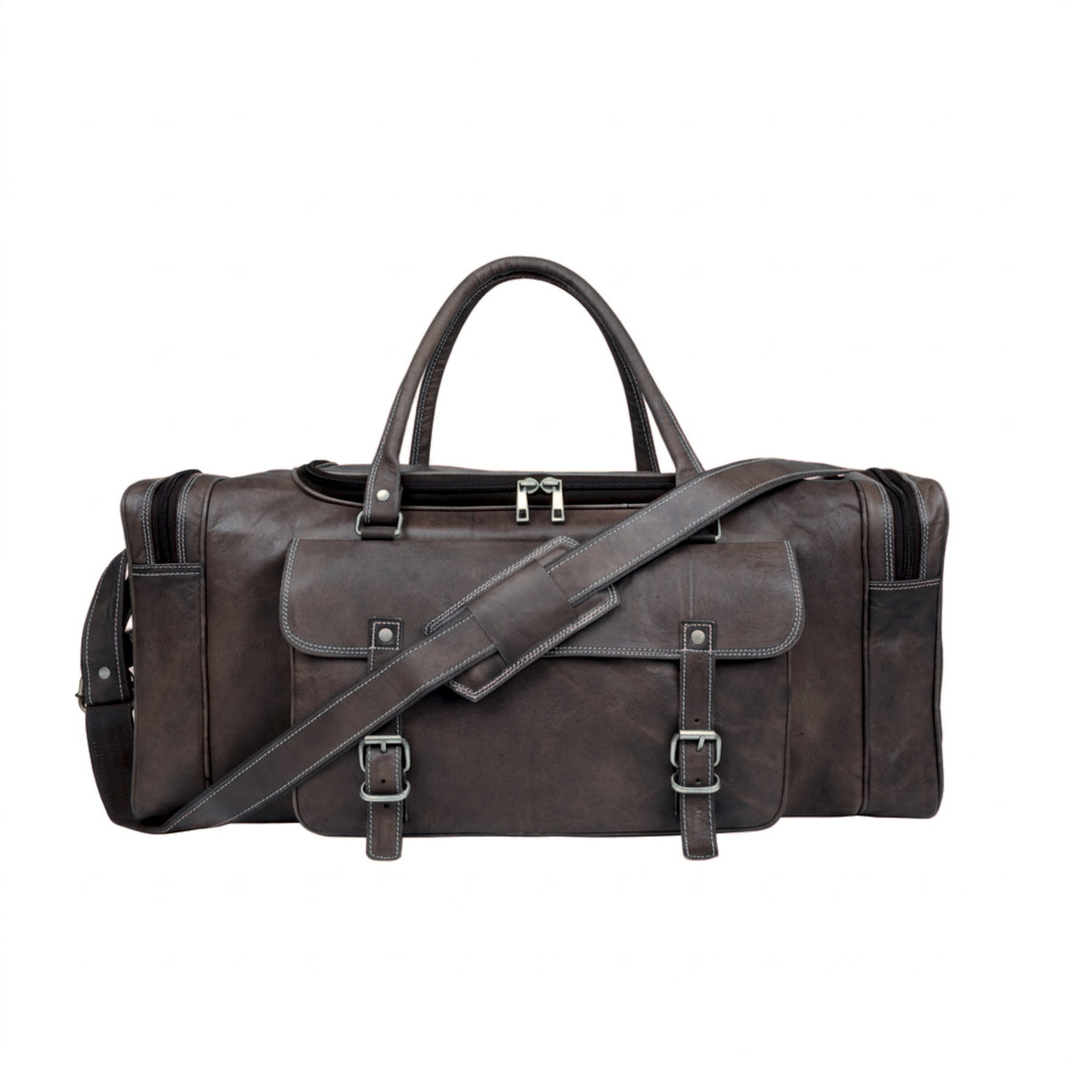 DEKVIO 24 inch travel holdall leather duffle bag in Black