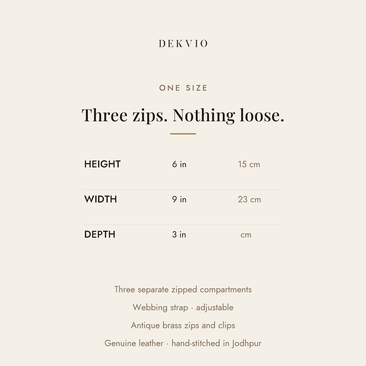 DEKVIO size guide: 9 x 6 x 3 inch three-zip leather crossbody purse
