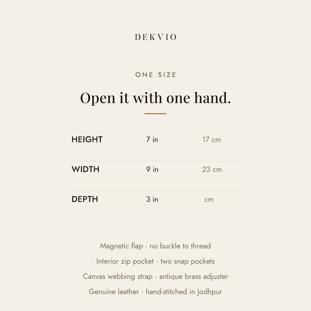 DEKVIO size guide: 9 x 7 x 3 inch leather crossbody purse with magnetic flap