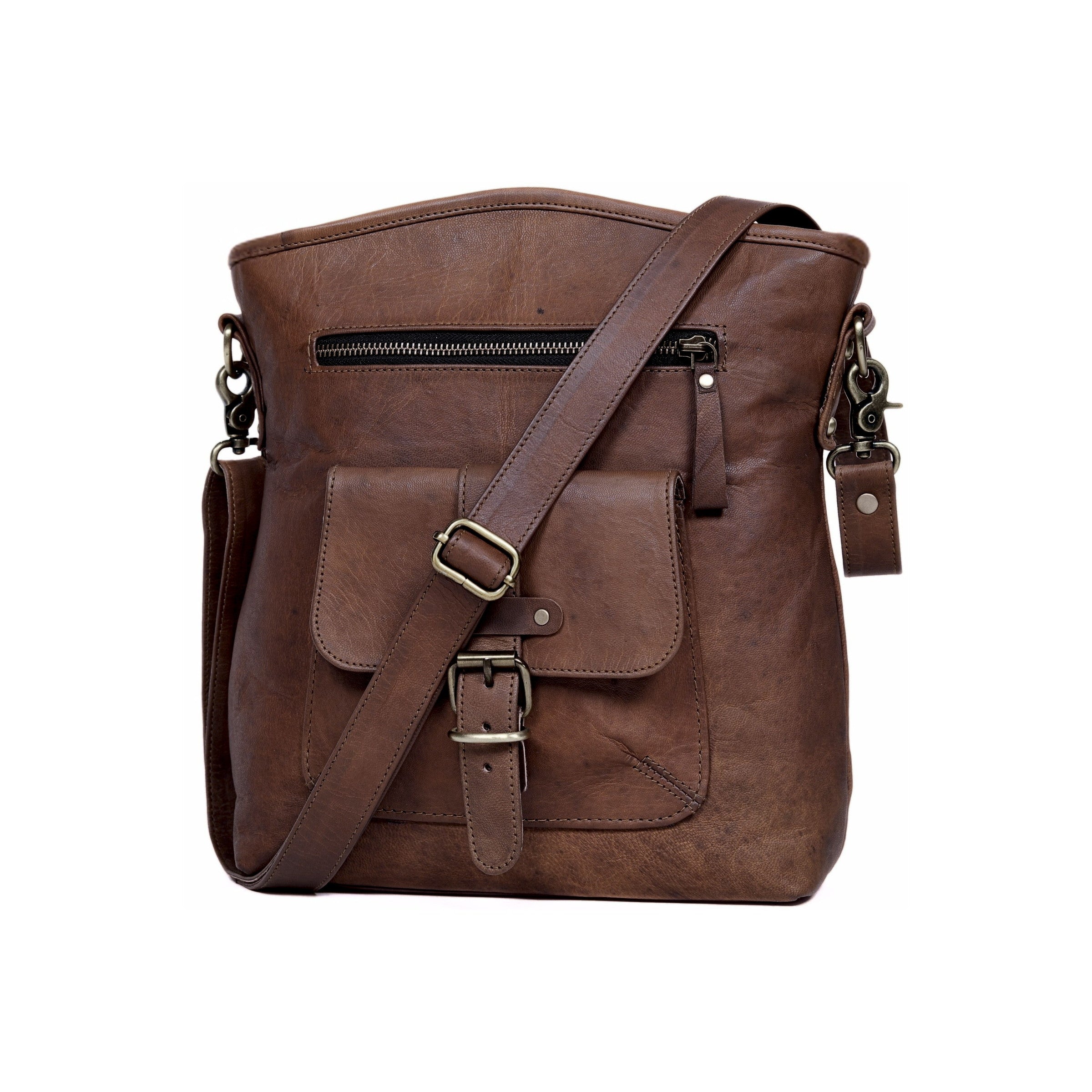 DEKVIO genuine leather crossbody shoulder purse in Coffee dark brown