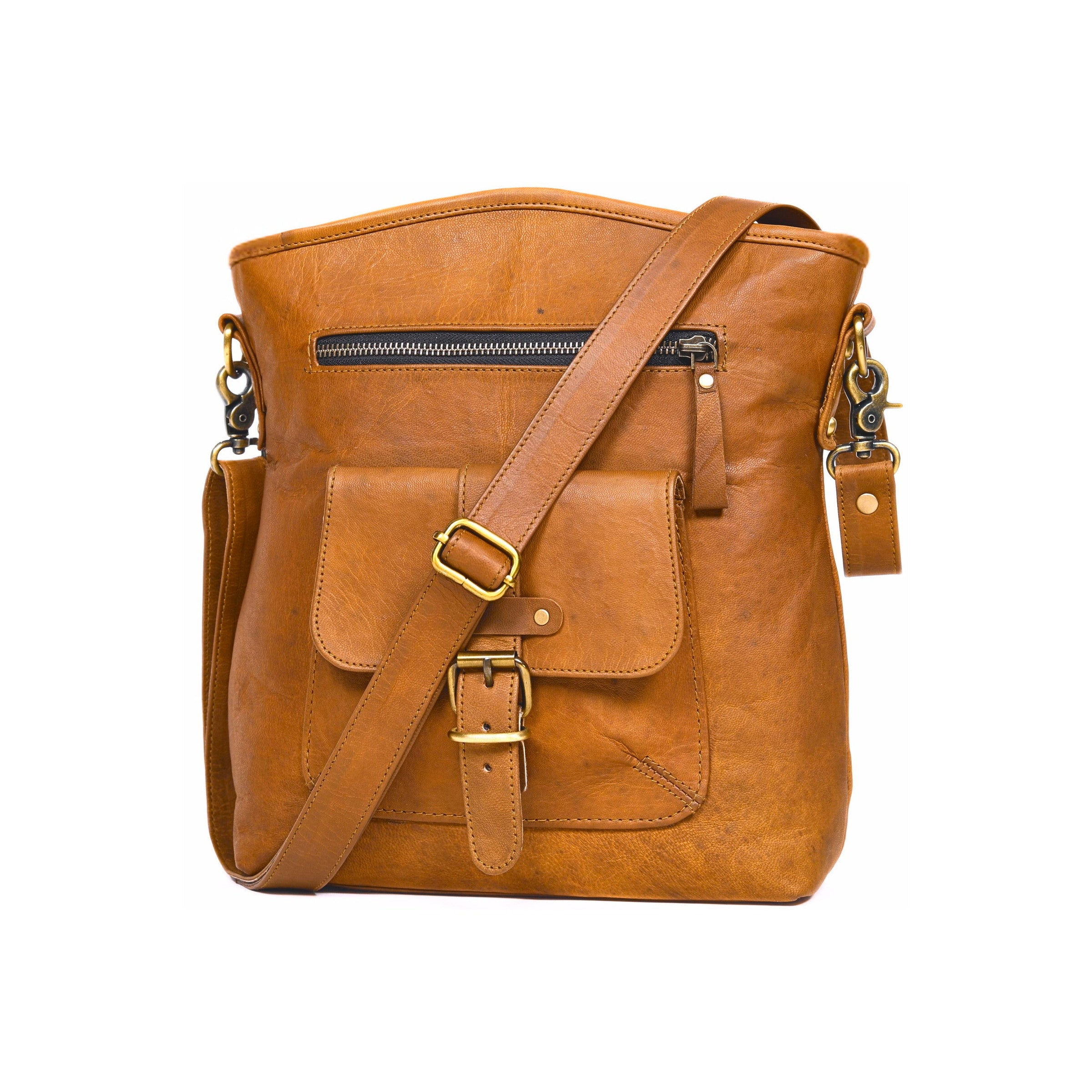 DEKVIO genuine leather crossbody shoulder purse in Tan