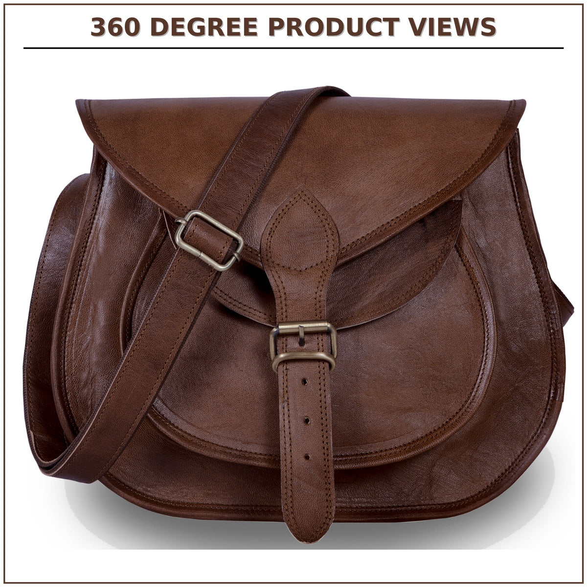 DEKVIO leather crossbody saddle bag in Coffee dark brown
