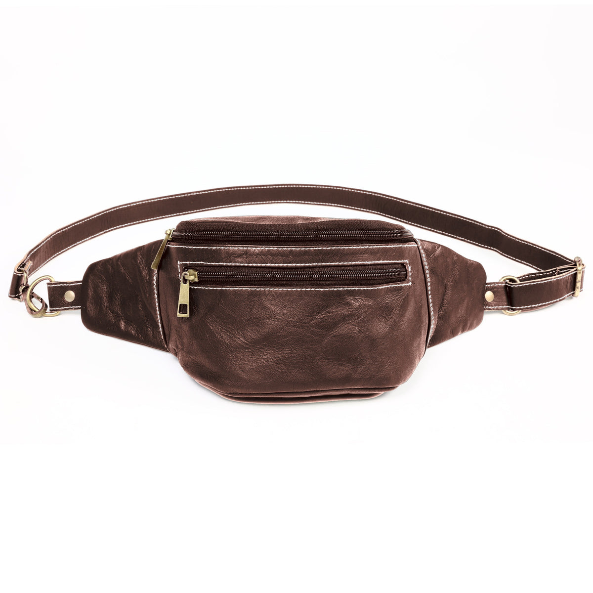 DEKVIO leather fanny pack belt bag in Coffee dark brown