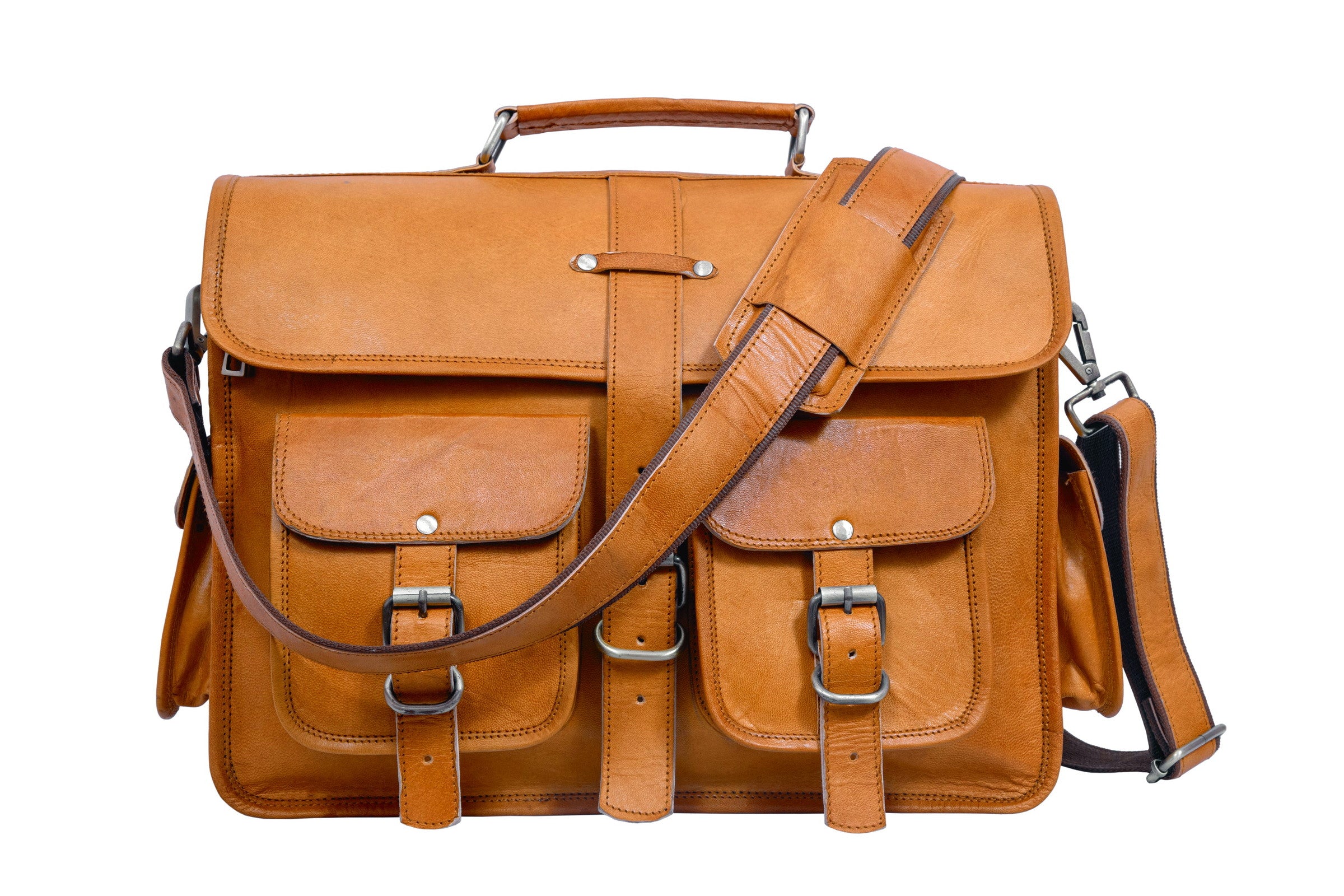 DEKVIO leather messenger satchel briefcase in Tan