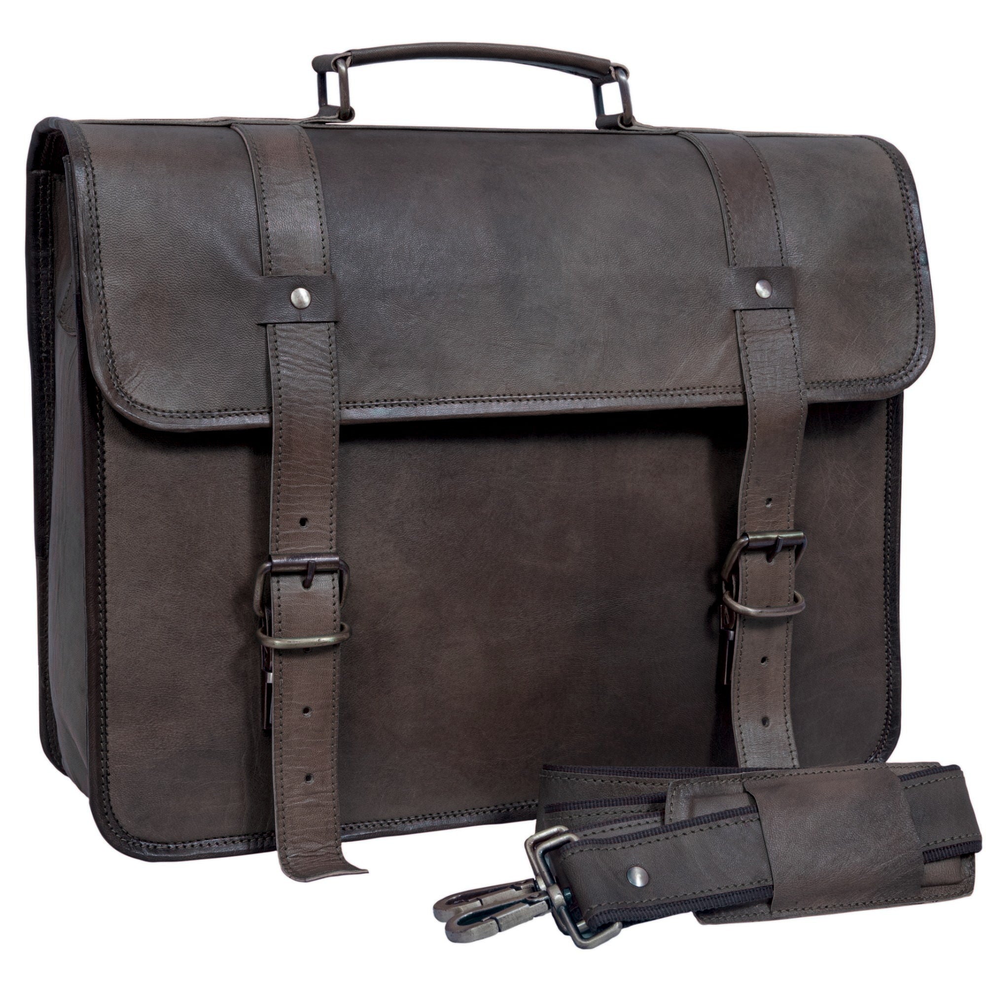 DEKVIO leather messenger satchel shoulder bag in Black