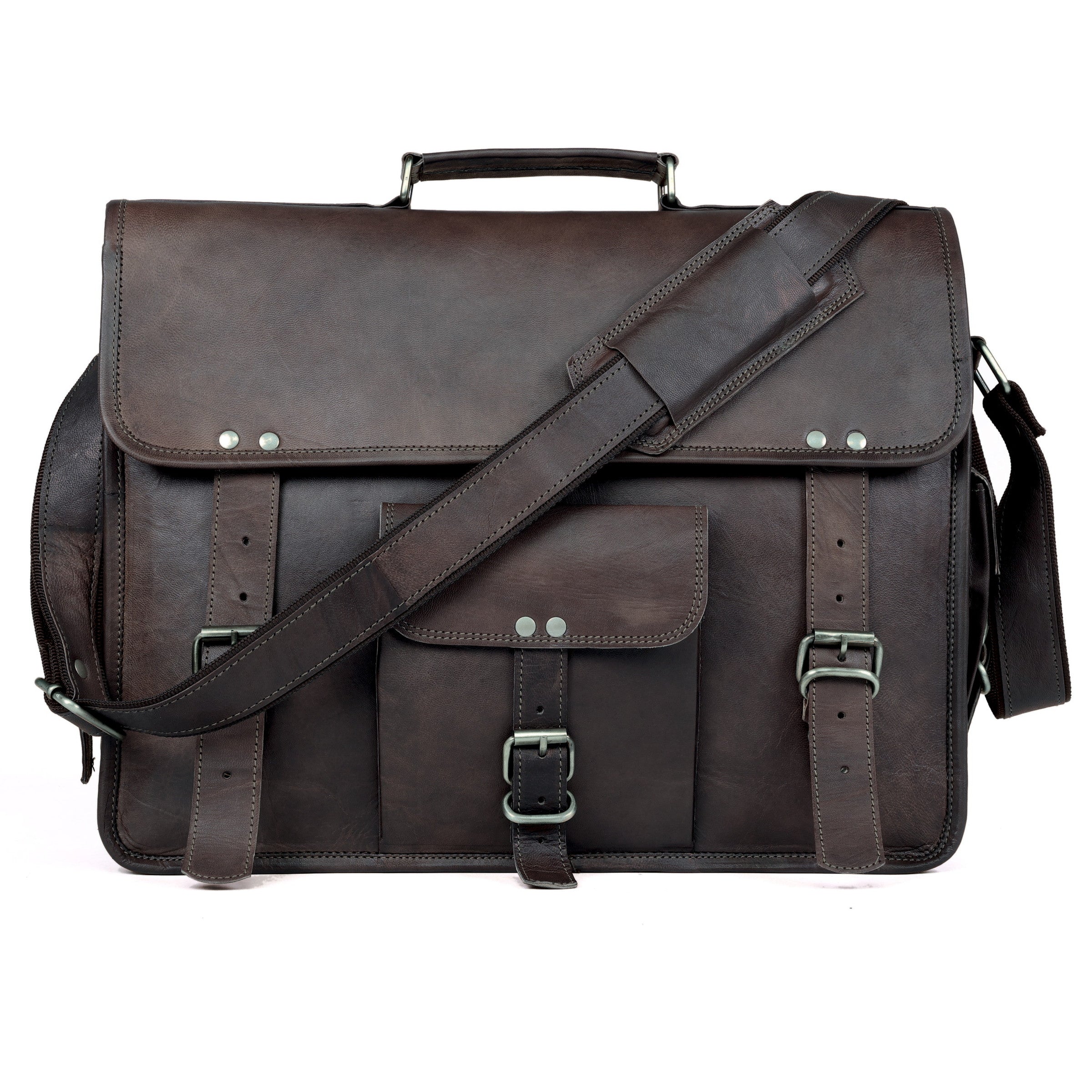 DEKVIO vintage leather messenger crossbody bag in Black