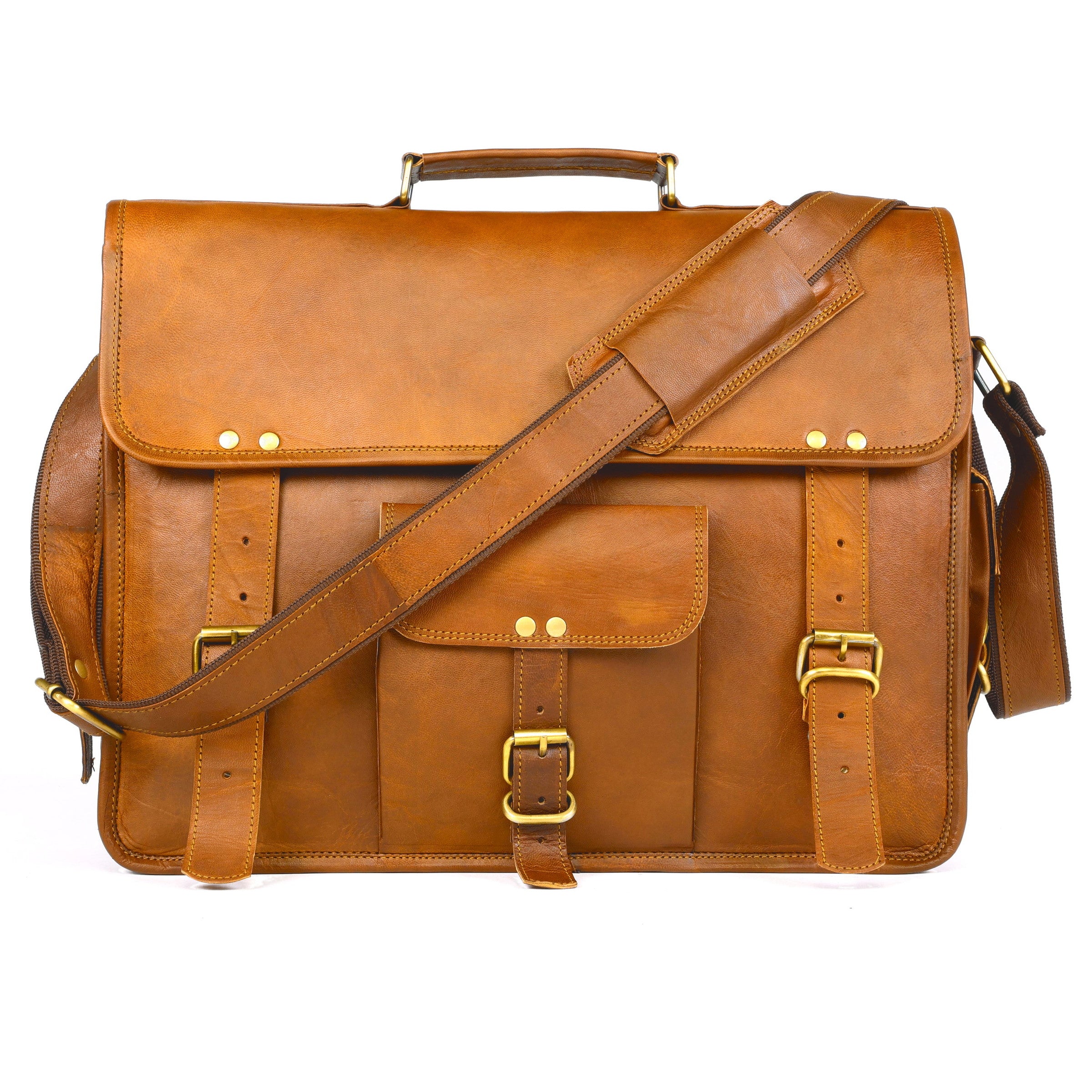 DEKVIO vintage leather messenger crossbody bag in Tan