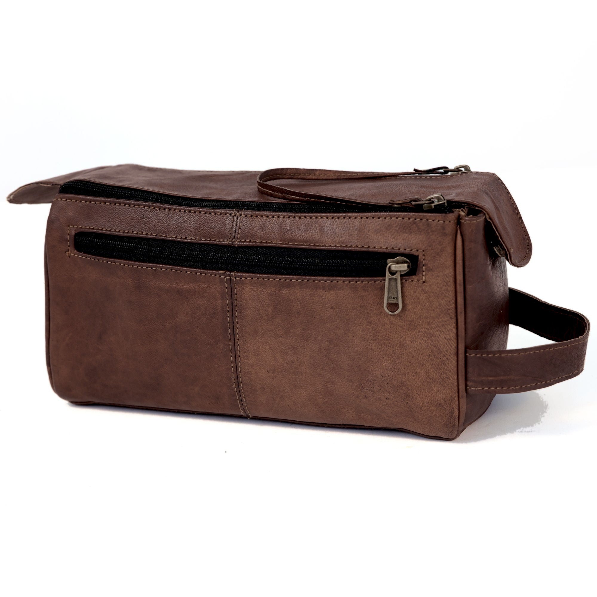 DEKVIO leather toiletry bag dopp kit in Coffee dark brown