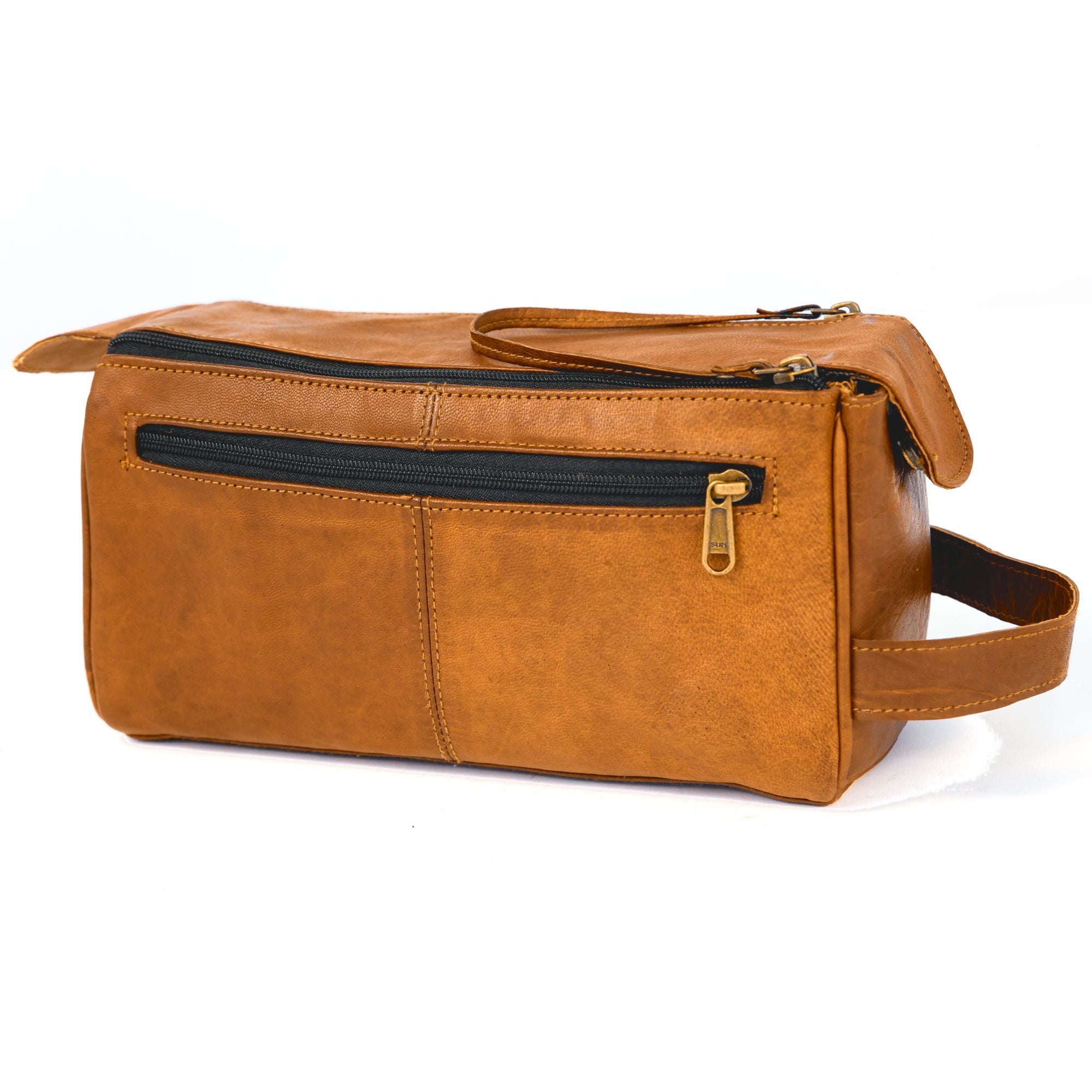 DEKVIO leather toiletry bag dopp kit in Tan