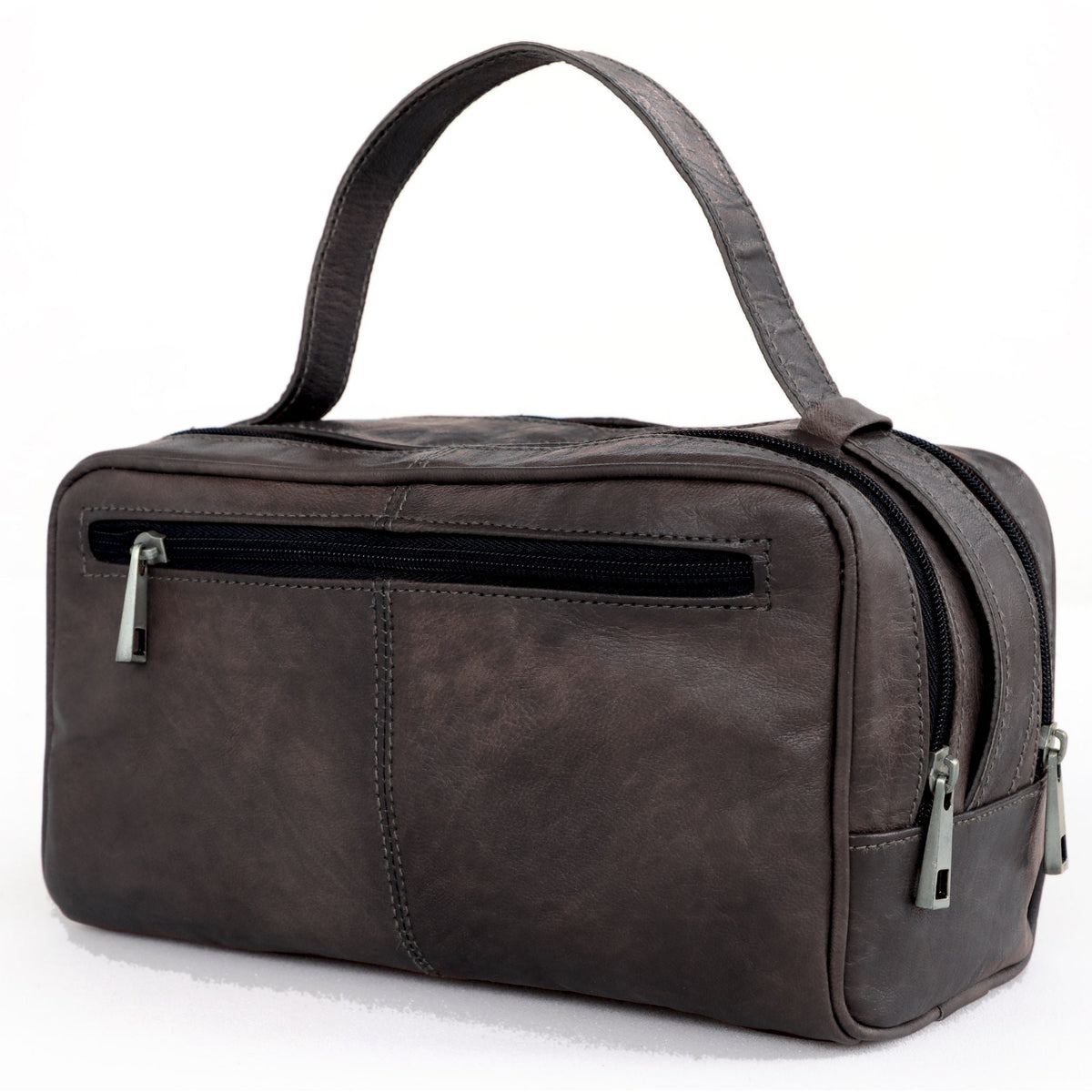 DEKVIO leather dopp kit with top zip opening in Black