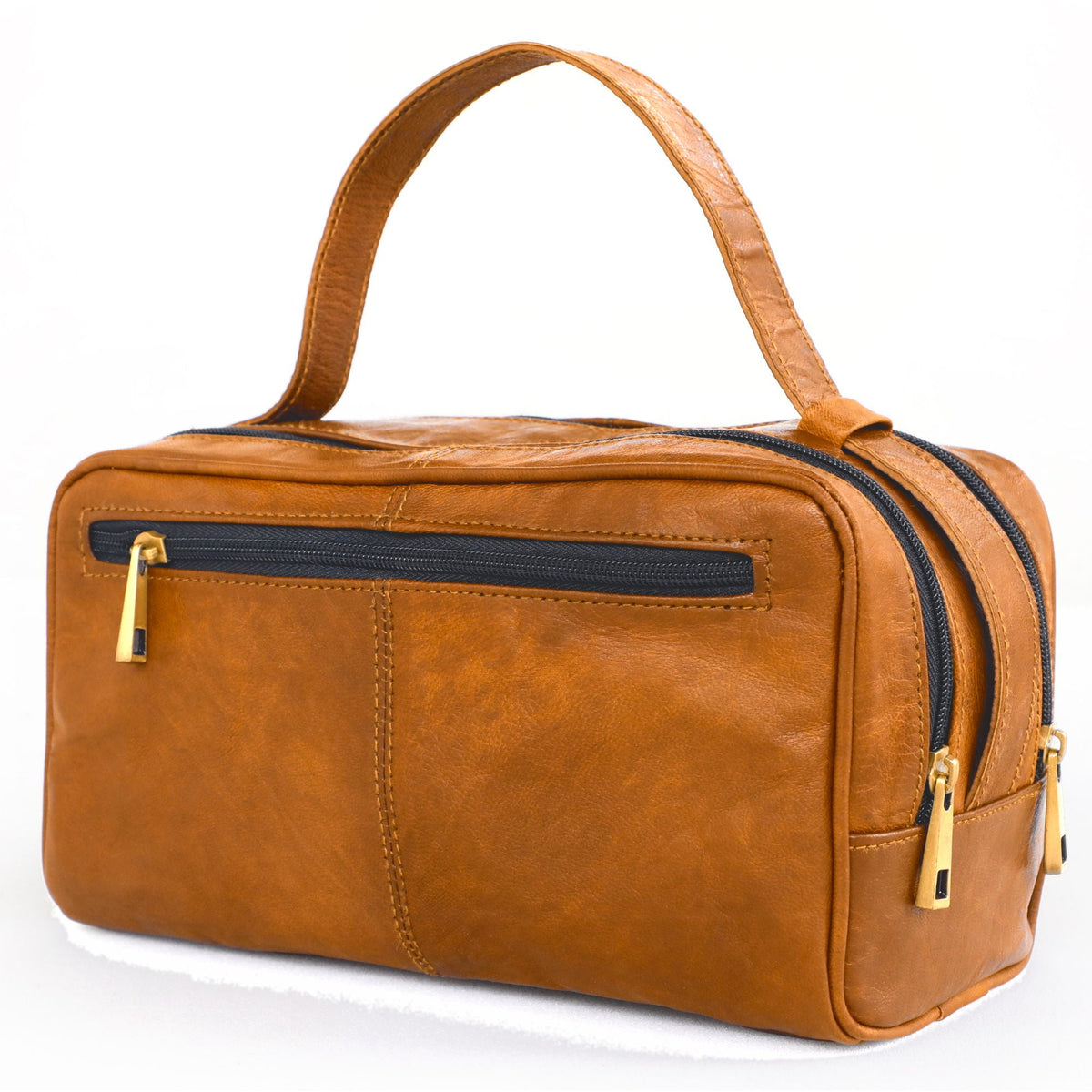 DEKVIO leather dopp kit with top zip opening in Tan