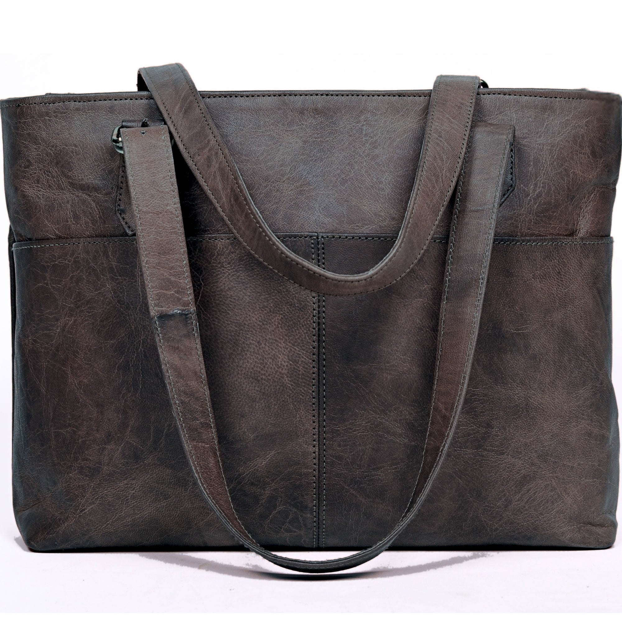 DEKVIO large capacity leather tote bag for women in Black