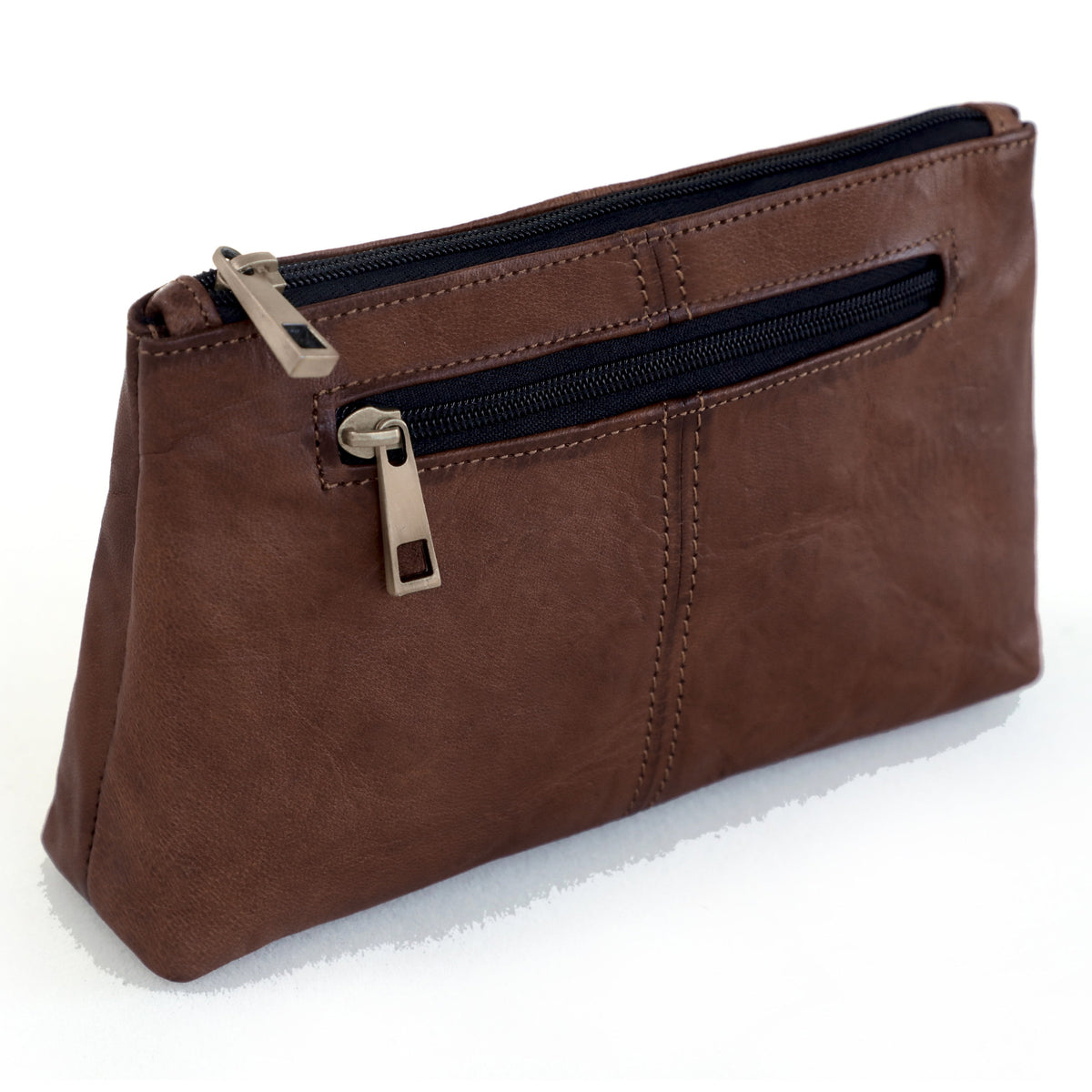DEKVIO leather wristlet pouch for women in Coffee dark brown