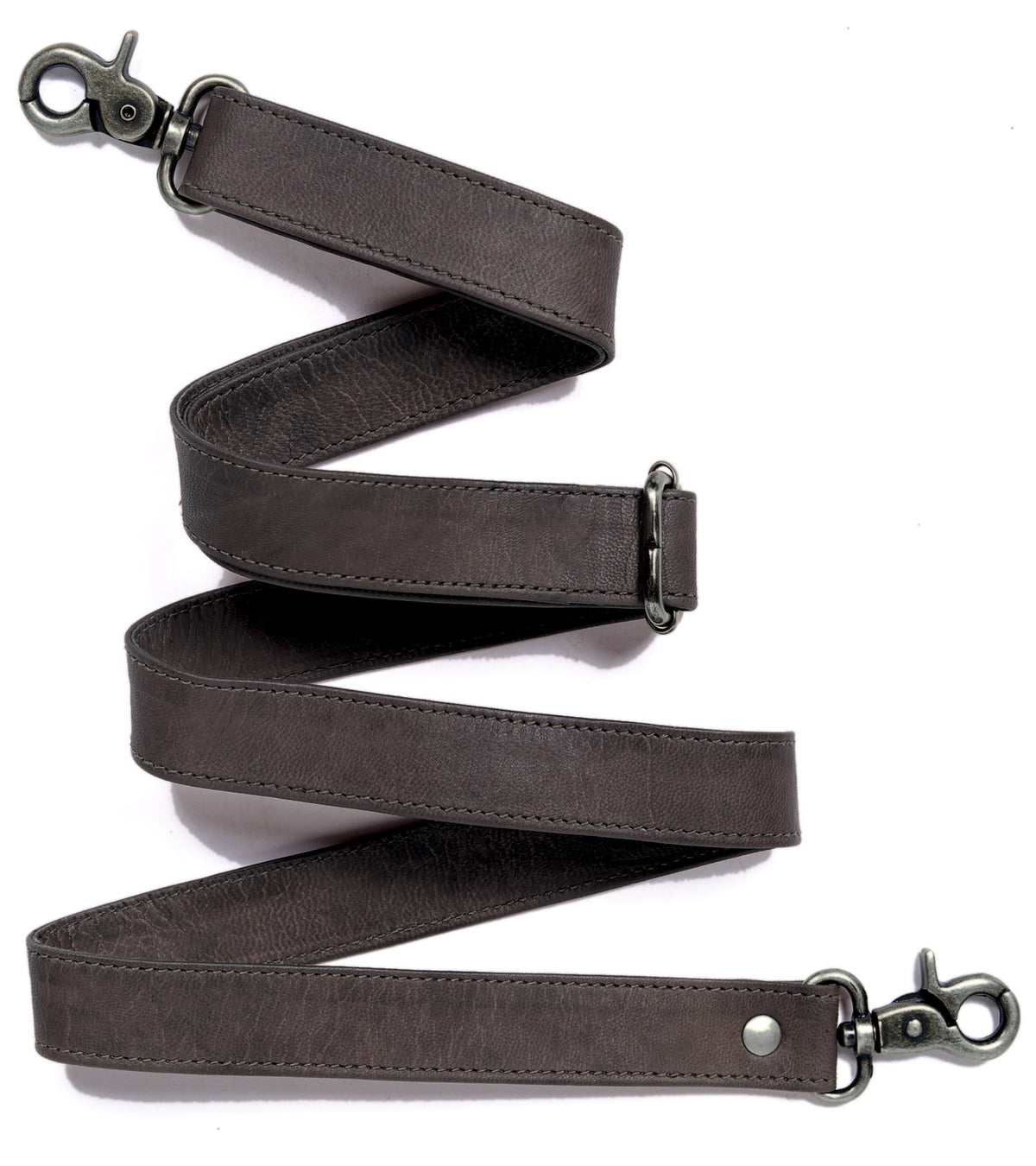 DEKVIO slim leather crossbody purse strap in Black with antique brass swivel hooks