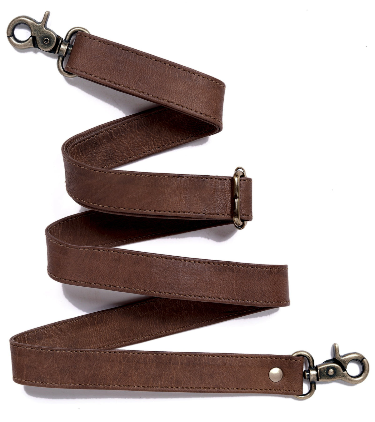 DEKVIO slim leather crossbody purse strap in Coffee dark brown with antique brass swivel hooks