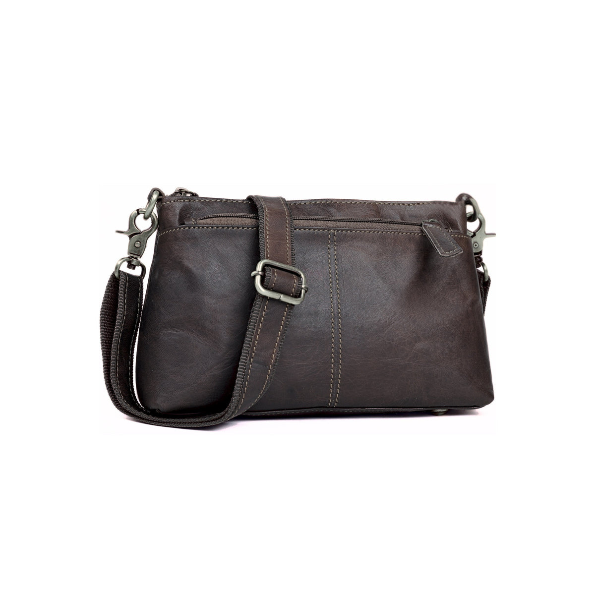 DEKVIO small 3-zip leather crossbody purse in Black