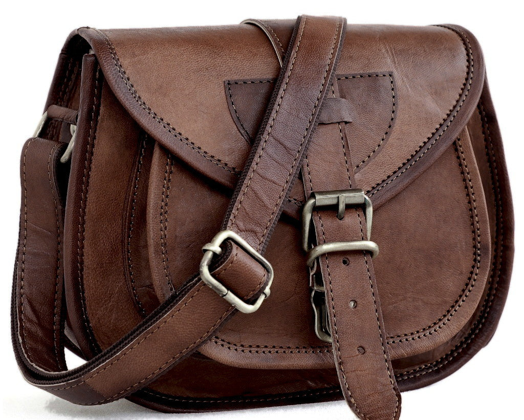 DEKVIO small leather crossbody saddle bag in Coffee dark brown