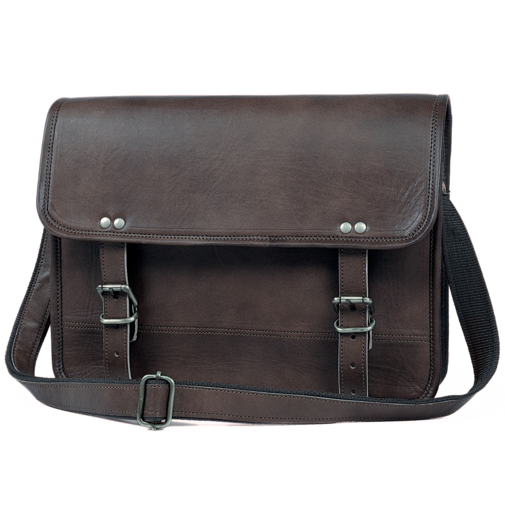 DEKVIO small leather messenger bag for iPad in Black