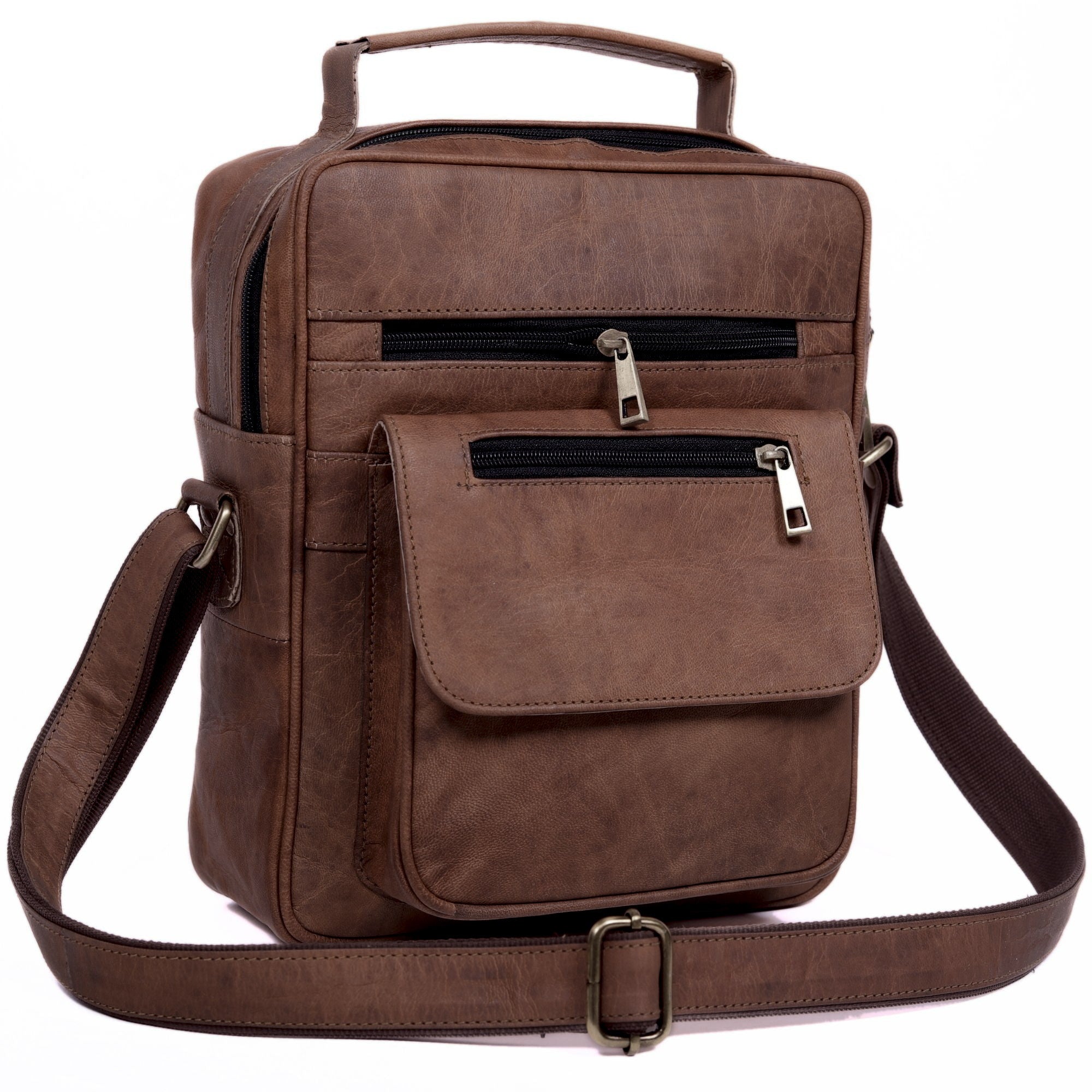 DEKVIO small vertical leather crossbody sling bag in Coffee dark brown