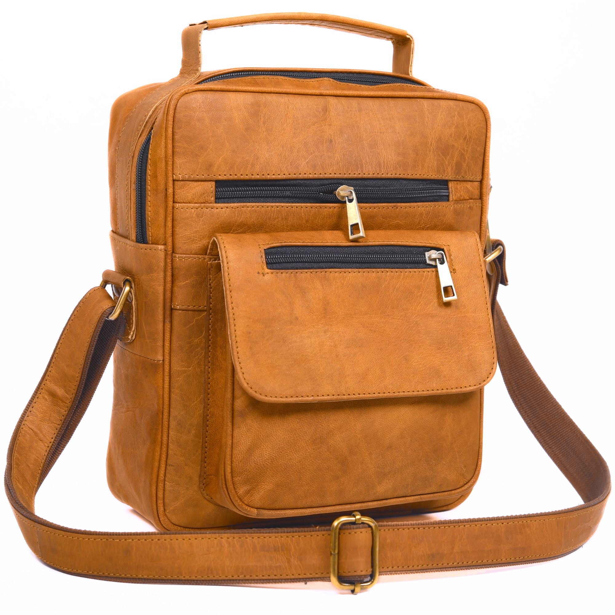 DEKVIO small vertical leather crossbody sling bag in Tan