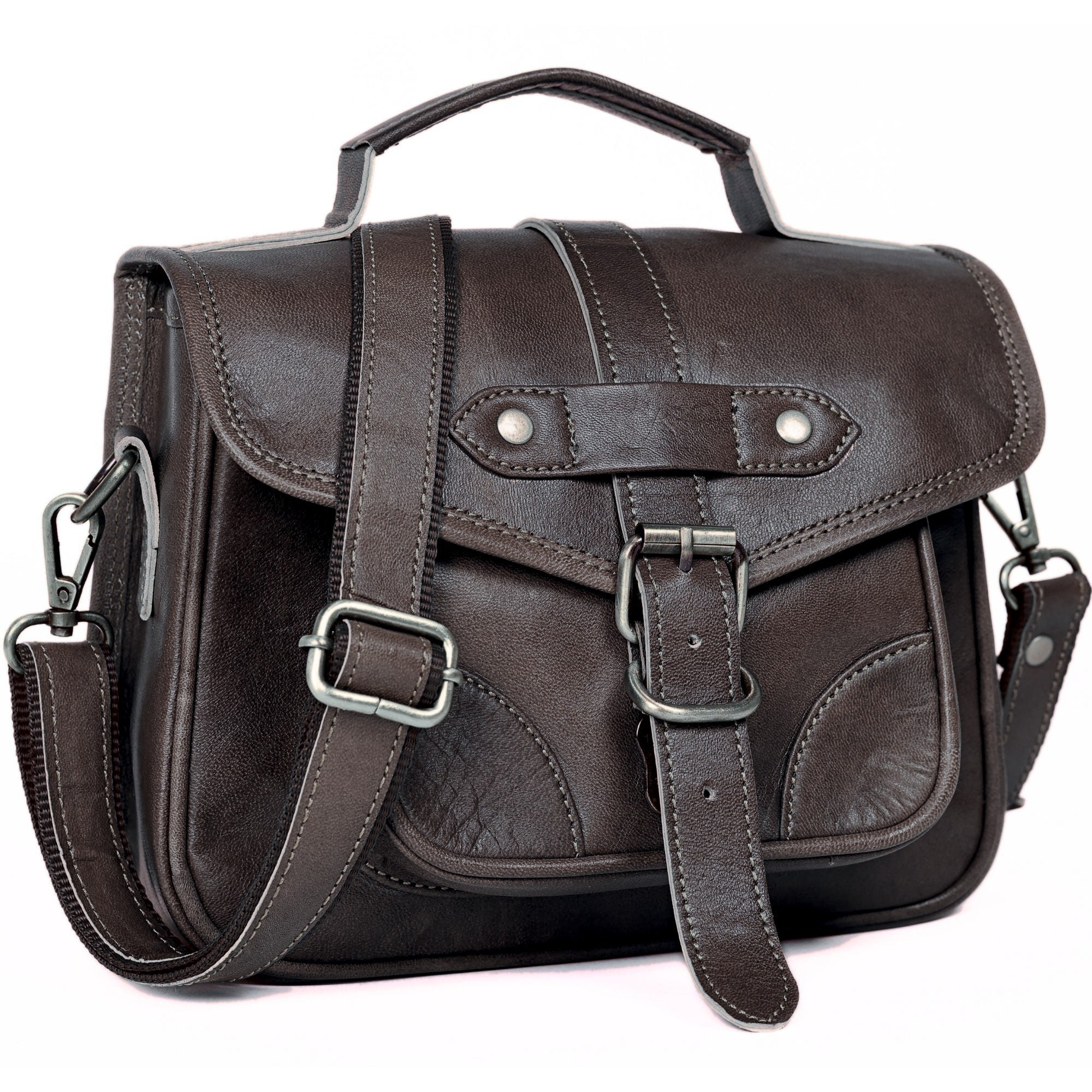 DEKVIO vintage leather crossbody satchel purse in Black