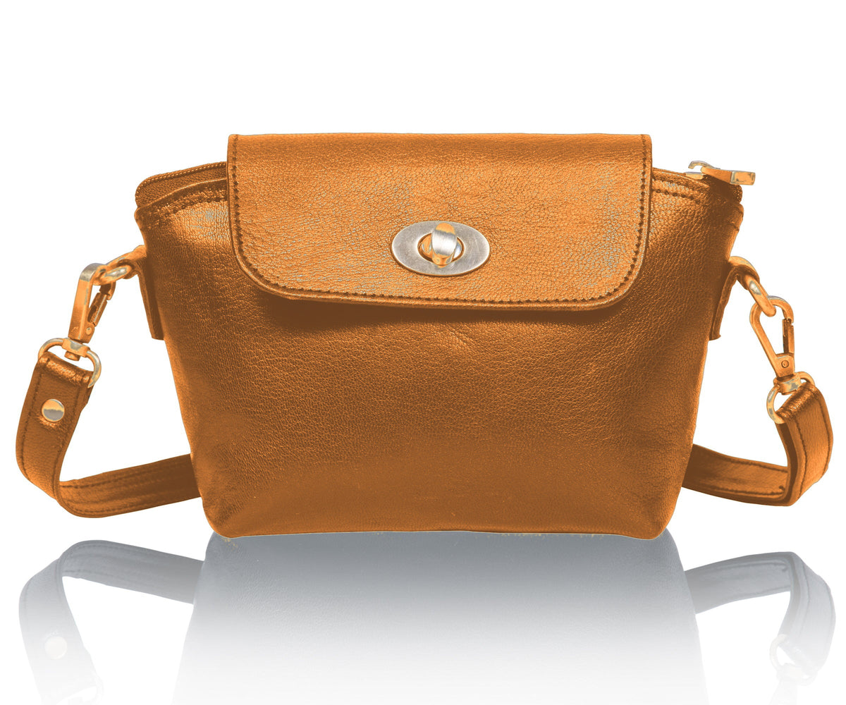 DEKVIO women's small multi-pocket leather crossbody purse in Tan