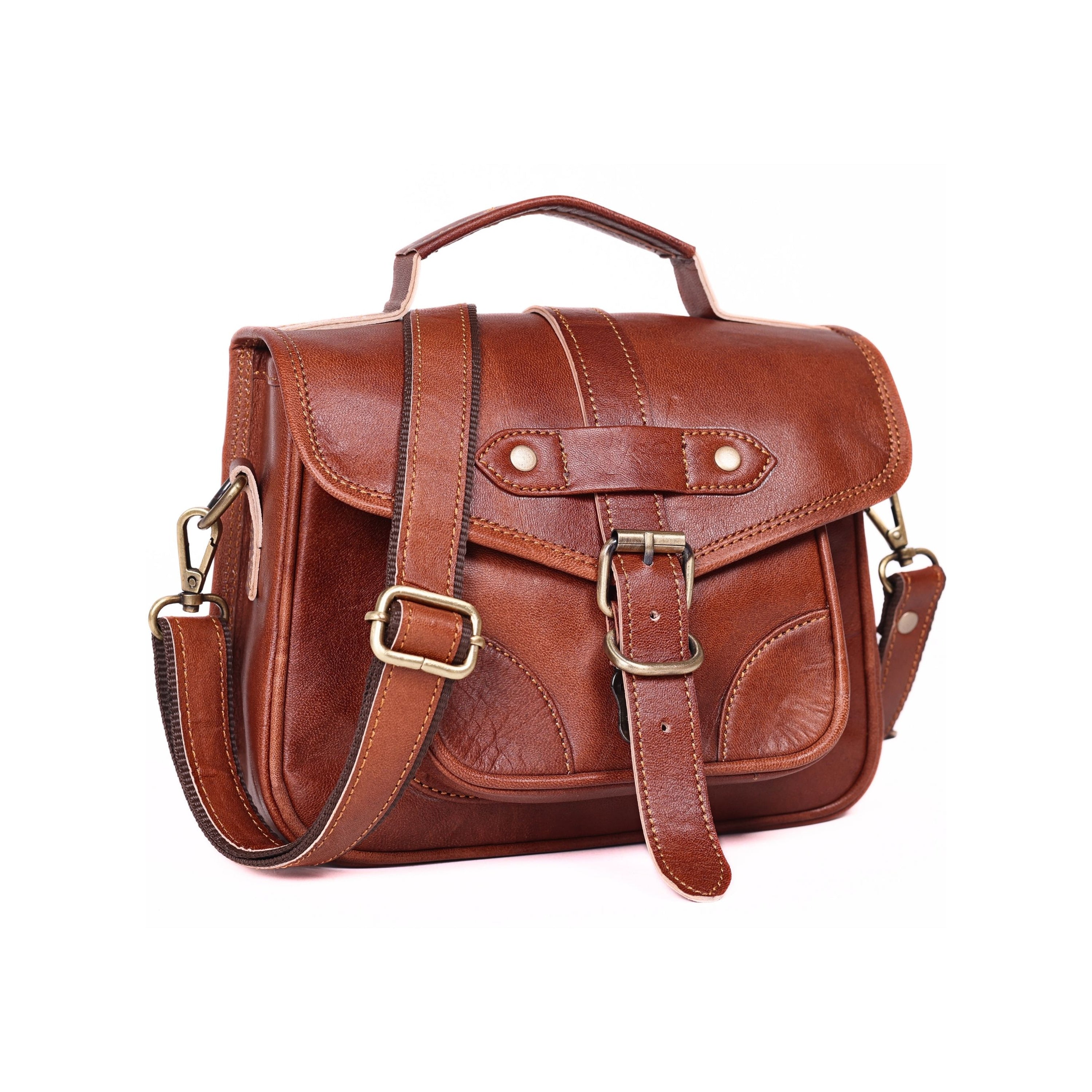 DEKVIO Vintage Leather Crossbody Bag for Women | Genuine Leather Satchel Purse with Adjustable Strap