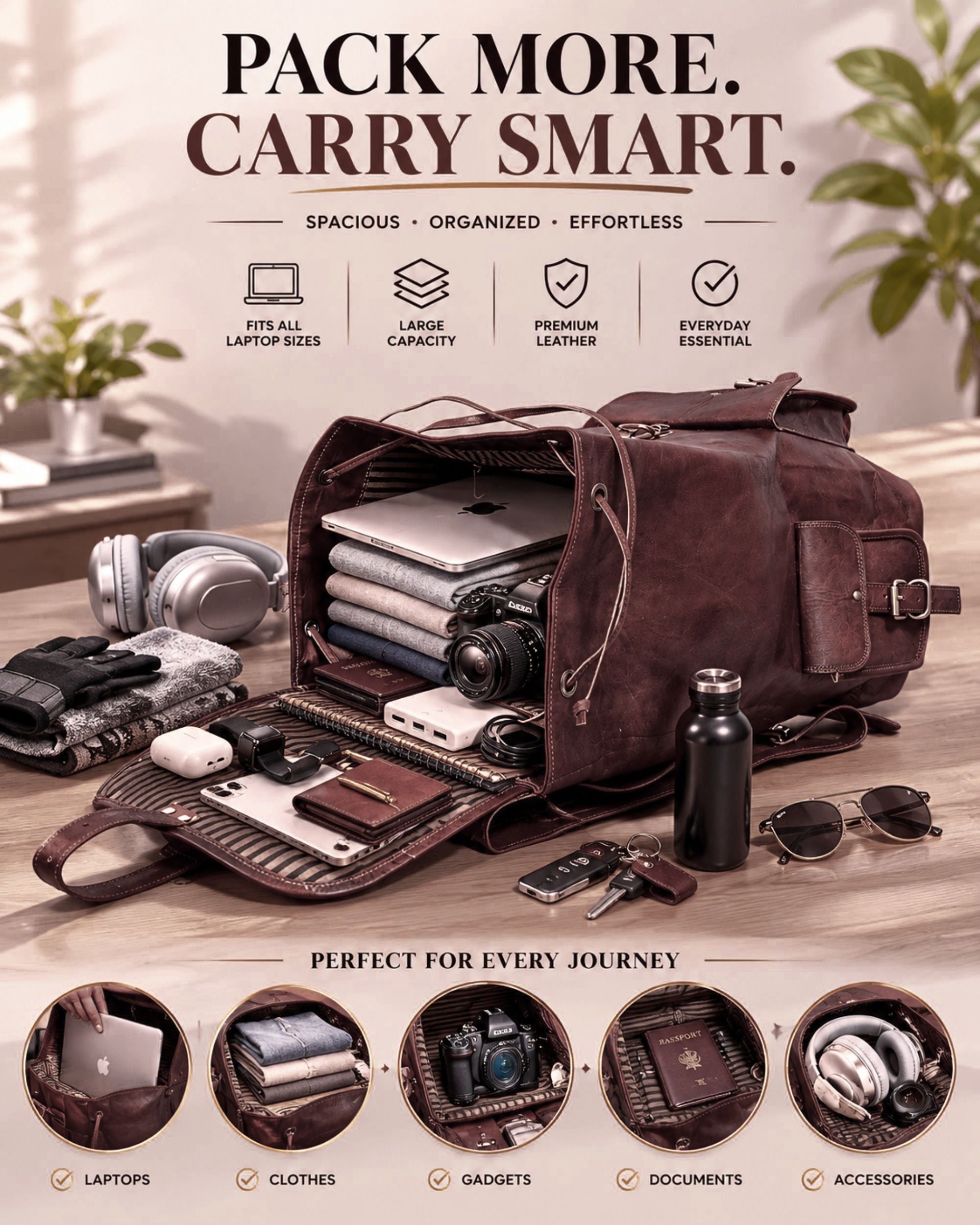 DEKVIO 20" Handcrafted Genuine Leather Backpack | Laptop Rucksack for Men & Women | Travel, Work & College Bag | Brown, Coffee, Tan, Black