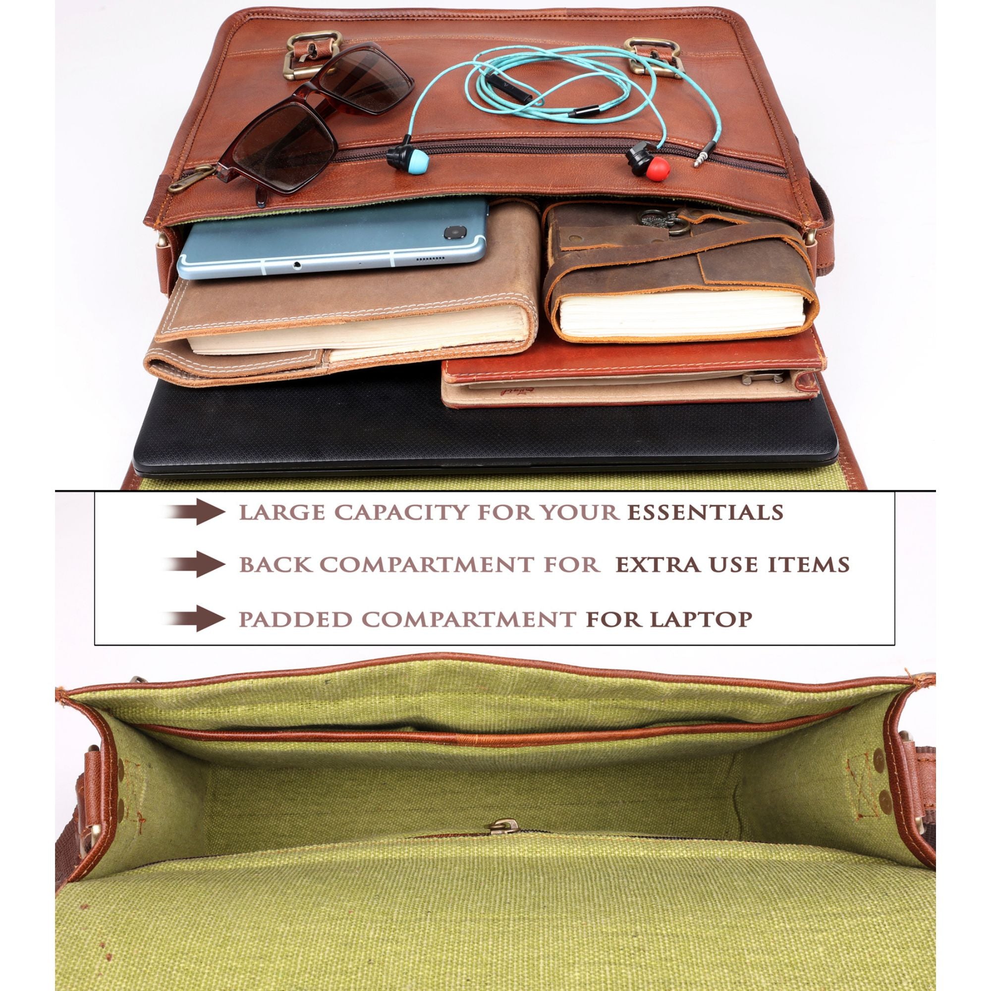 DEKVIO Small Leather Messenger Bag Crossbody Satchel for iPad Tablet 10 Inch Vintage Shoulder Bag for Men Women