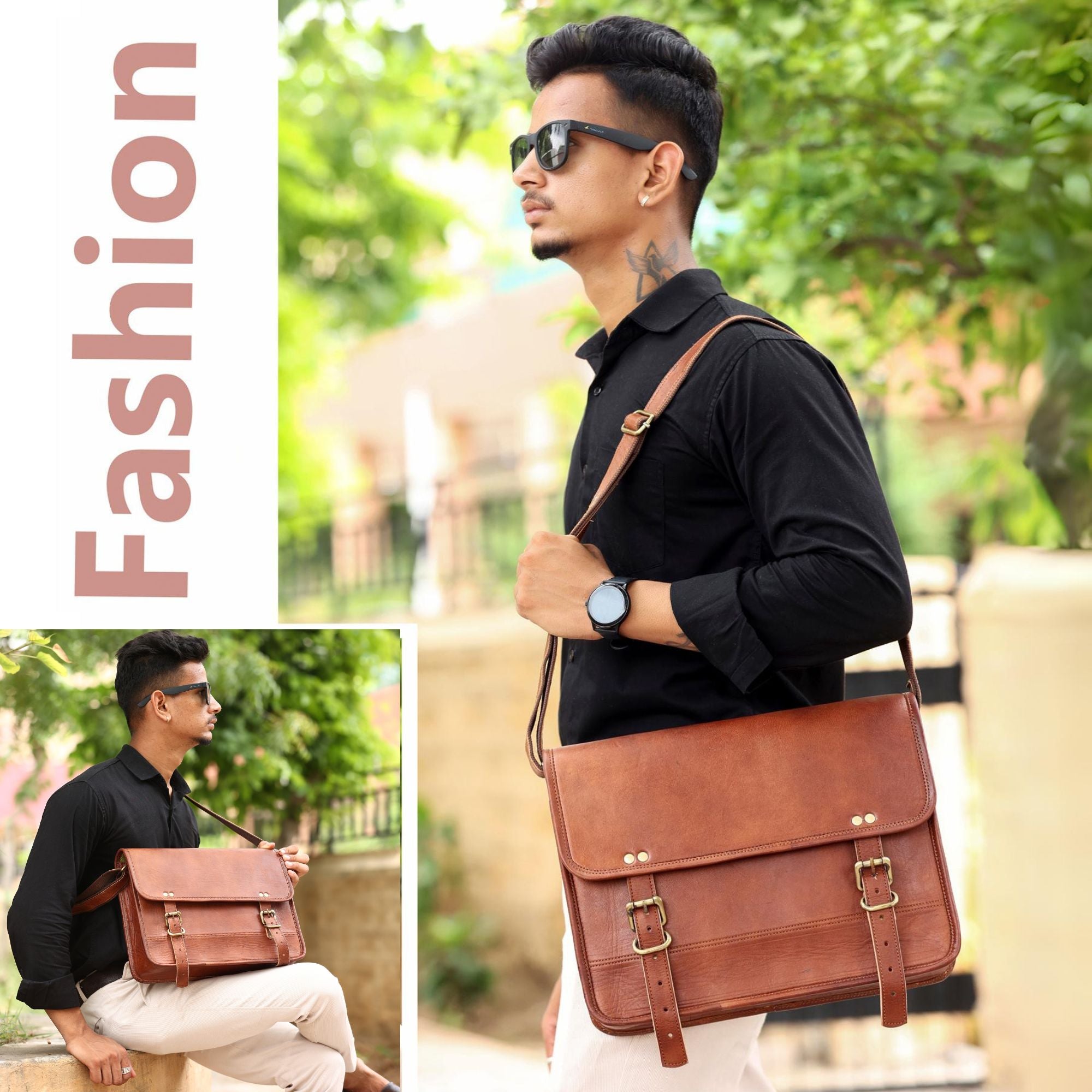 DEKVIO Small Leather Messenger Bag Crossbody Satchel for iPad Tablet 10 Inch Vintage Shoulder Bag for Men Women